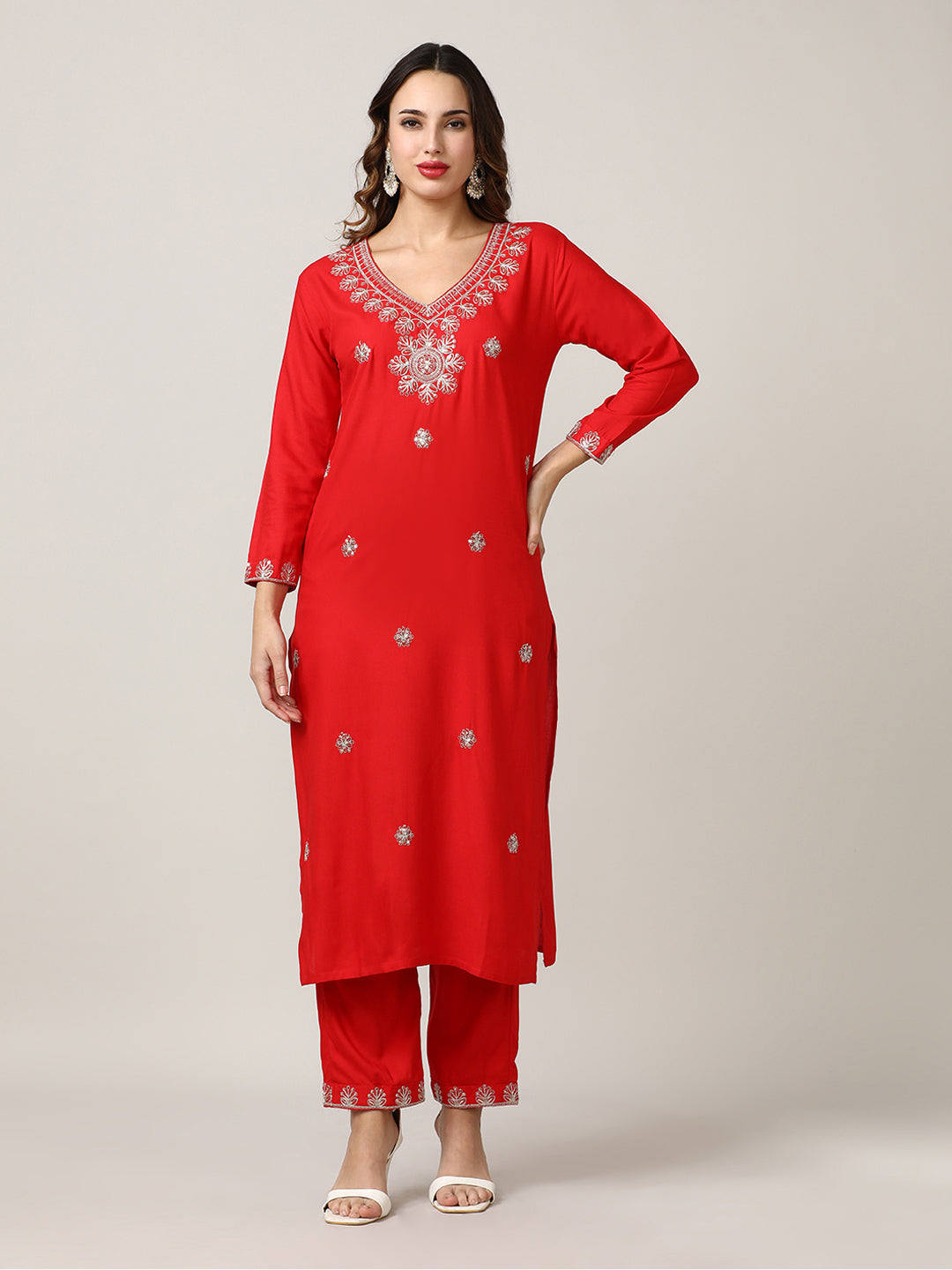 Embroidered Floral Straight Kurta Sets