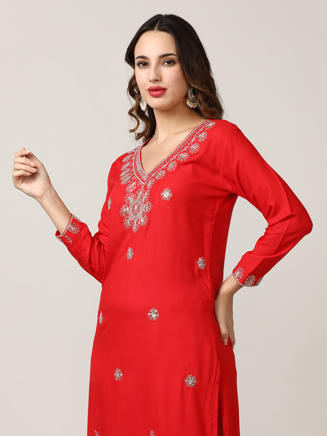 Embroidered Floral Straight Kurta Sets