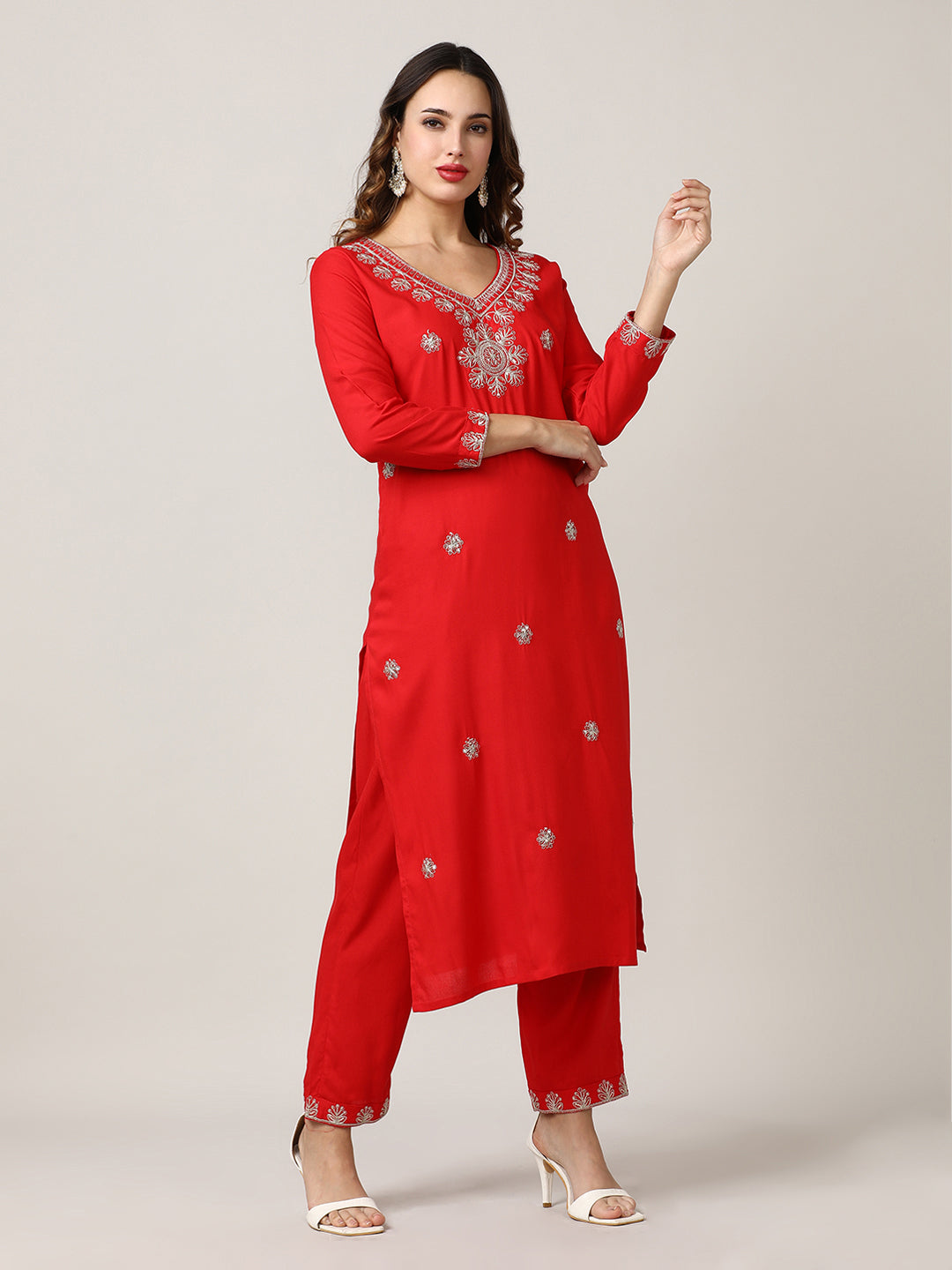 Embroidered Floral Straight Kurta Sets