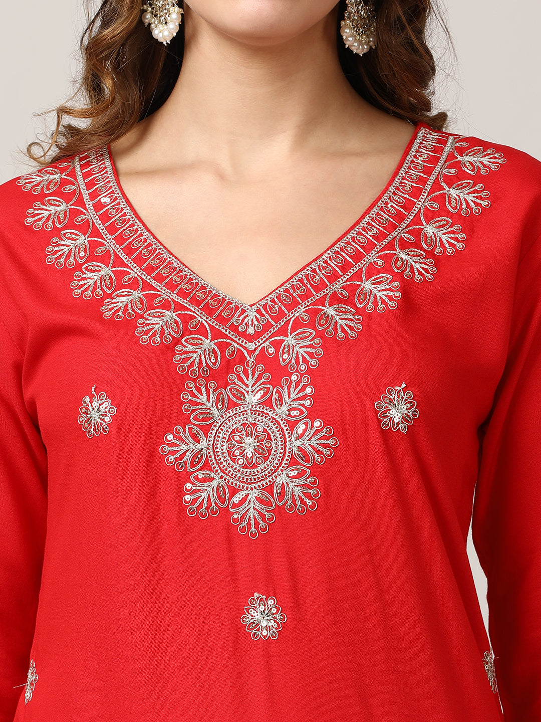 Embroidered Floral Straight Kurta Sets