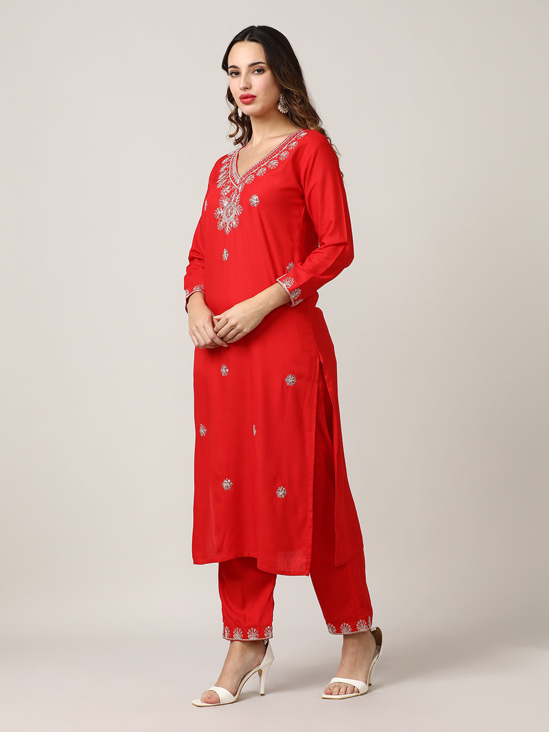 Embroidered Floral Straight Kurta Sets