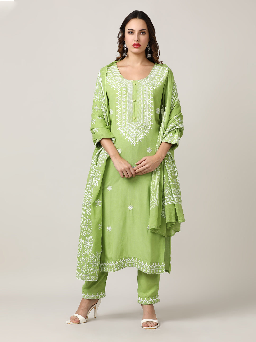 Embroidered Floral Straight Kurta Sets With Dupatta