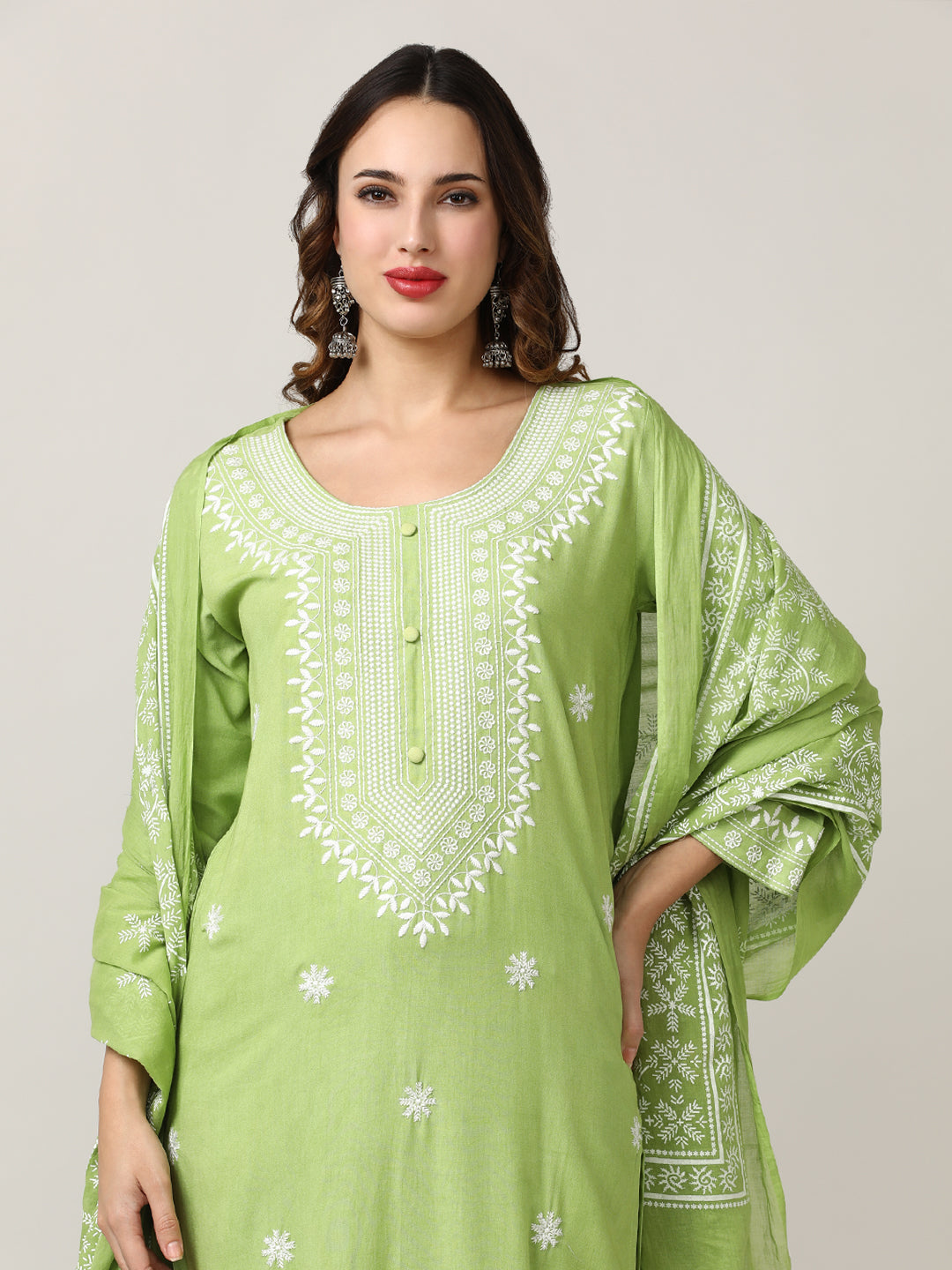 Embroidered Floral Straight Kurta Sets With Dupatta
