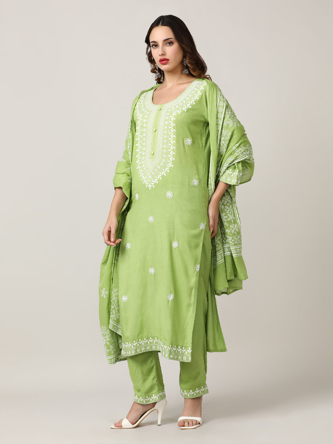 Embroidered Floral Straight Kurta Sets With Dupatta