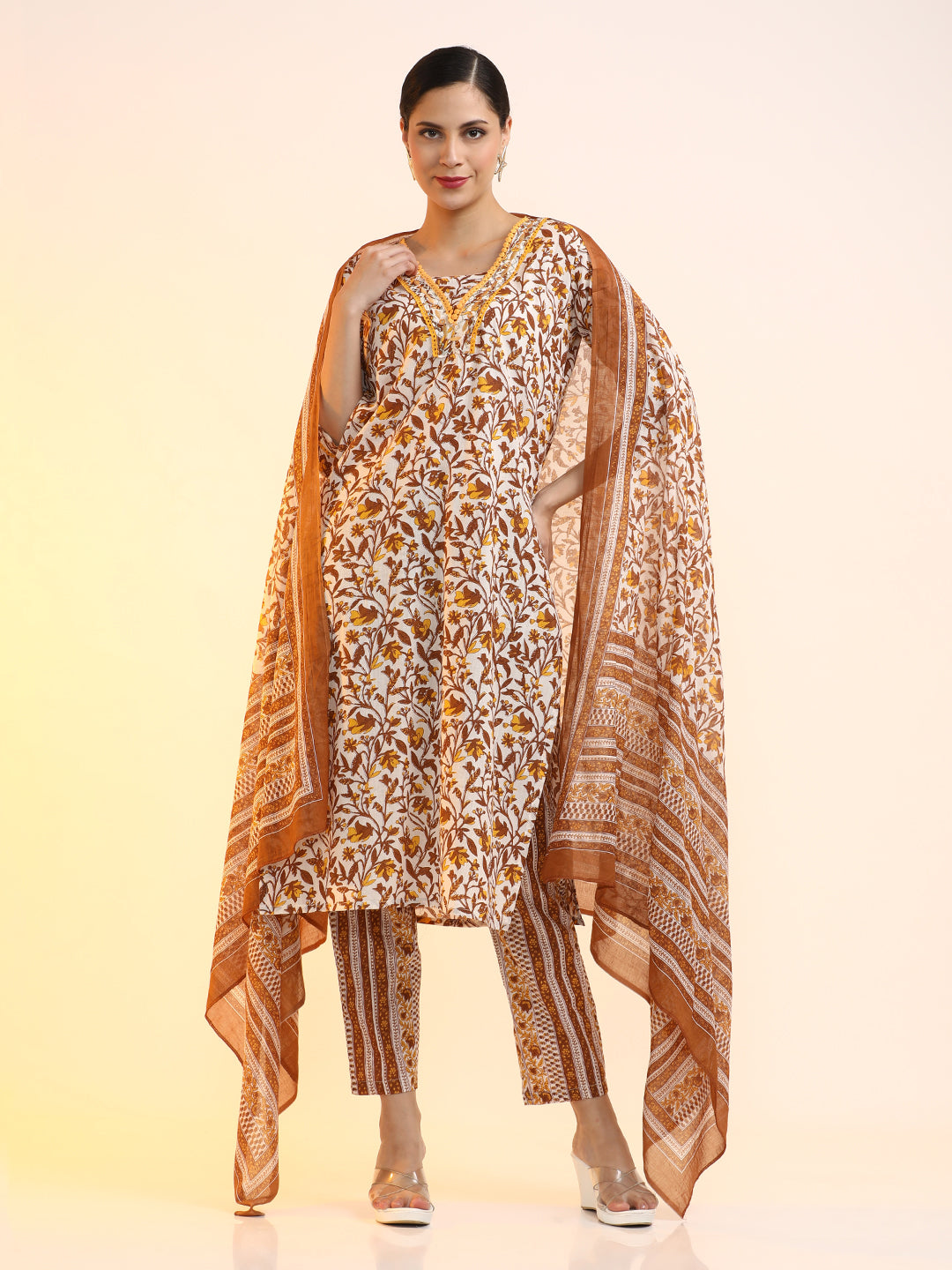 Embroidered Pure Cotton Floral Kurta Sets With Dupatta