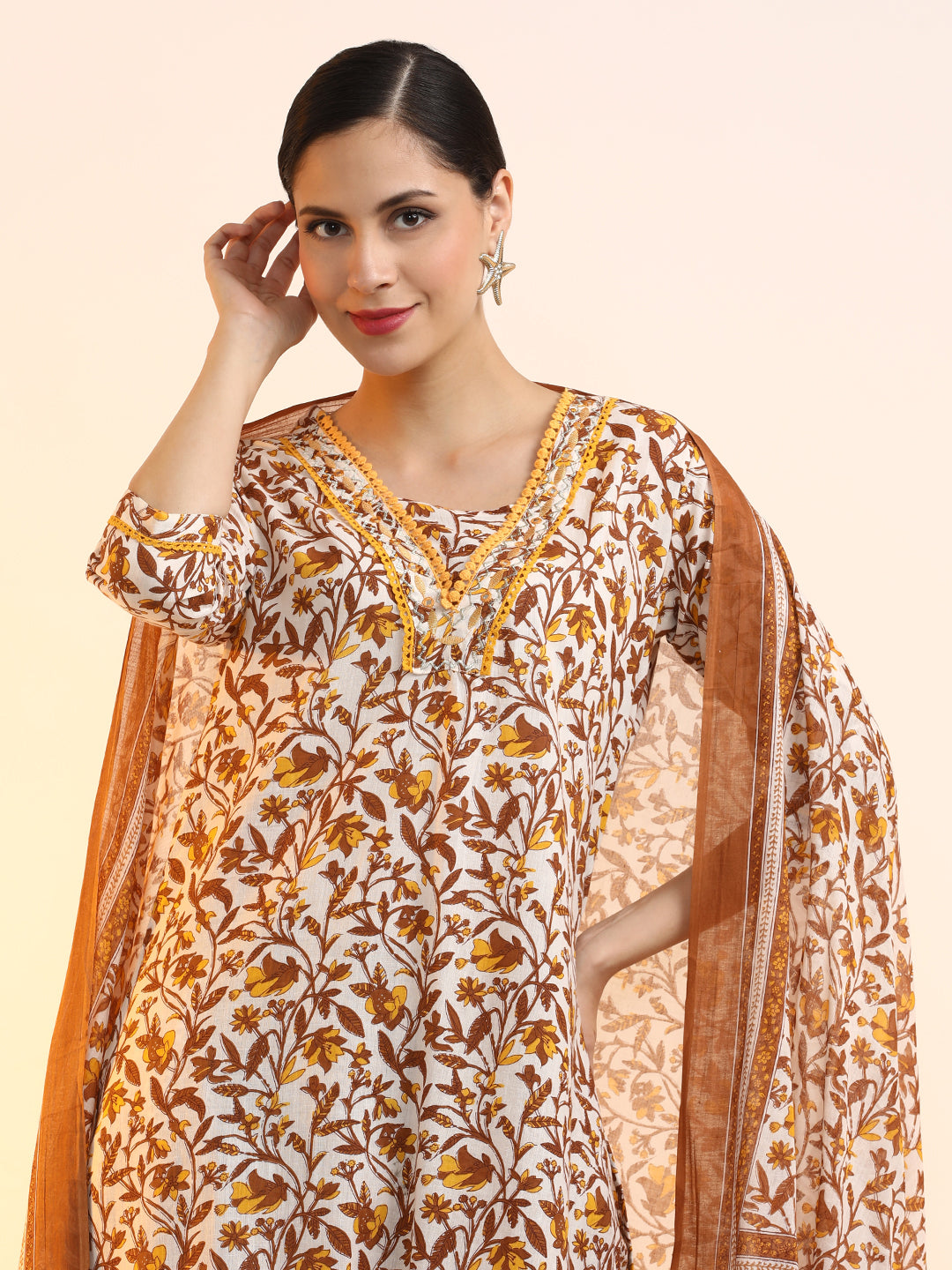 Embroidered Pure Cotton Floral Kurta Sets With Dupatta