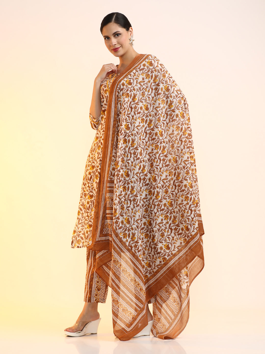 Embroidered Pure Cotton Floral Kurta Sets With Dupatta