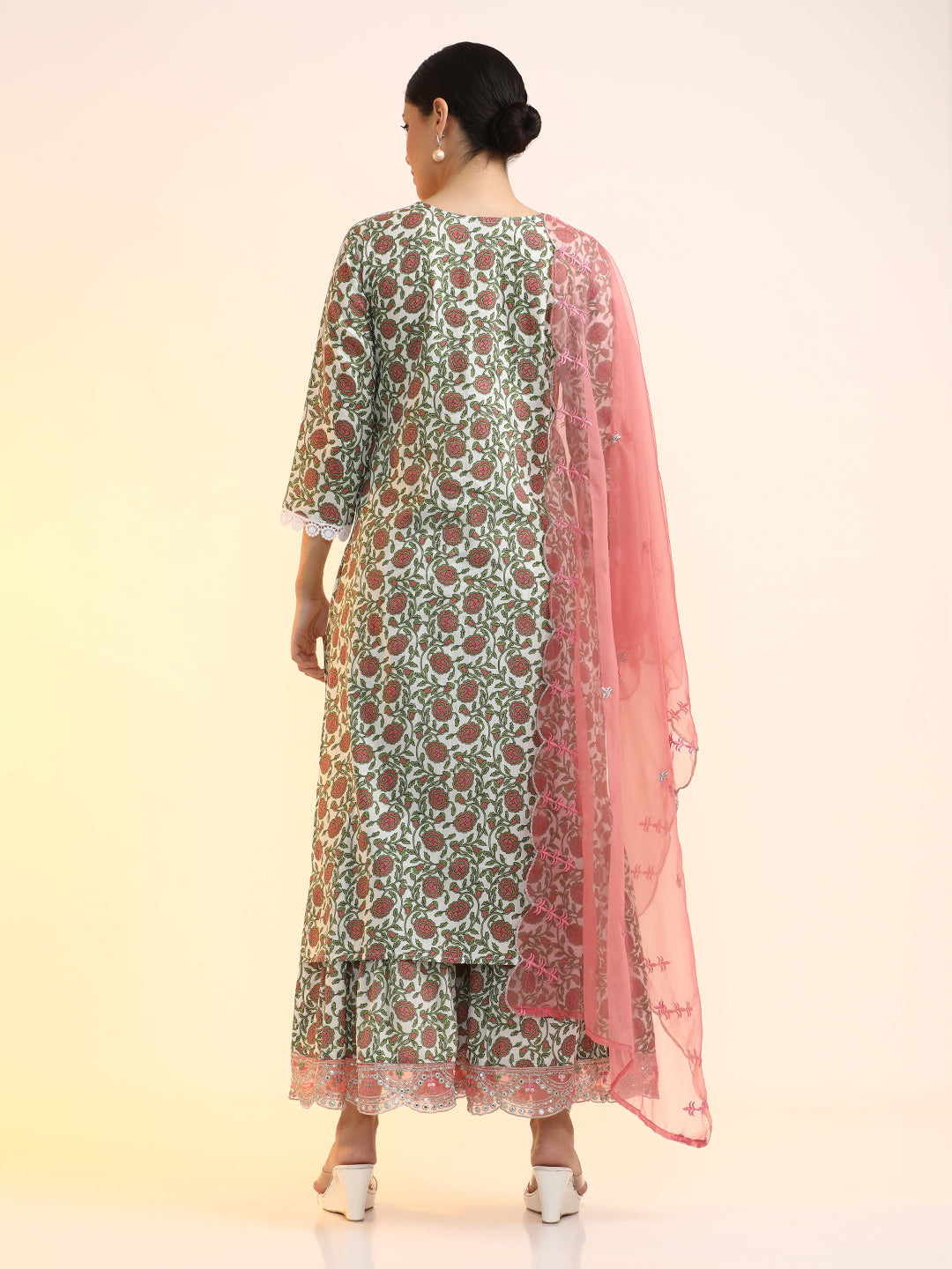 Embroidered Pure Cotton Floral Kurta Sets With Dupatta