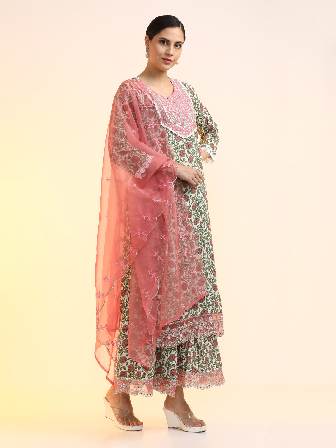 Embroidered Pure Cotton Floral Kurta Sets With Dupatta