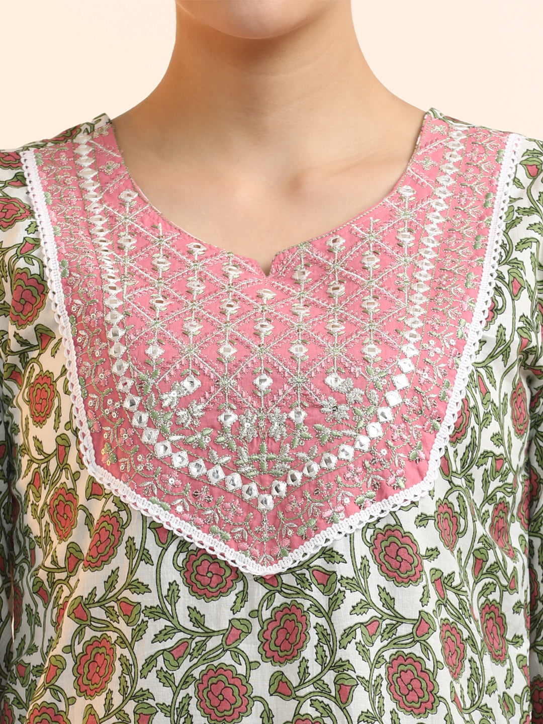 Embroidered Pure Cotton Floral Kurta Sets With Dupatta