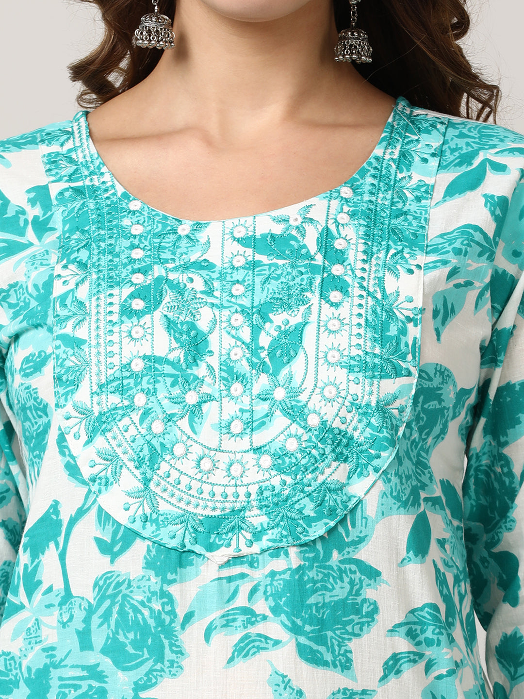 Embroidered Pure Cotton Floral Kurta Sets With Dupatta