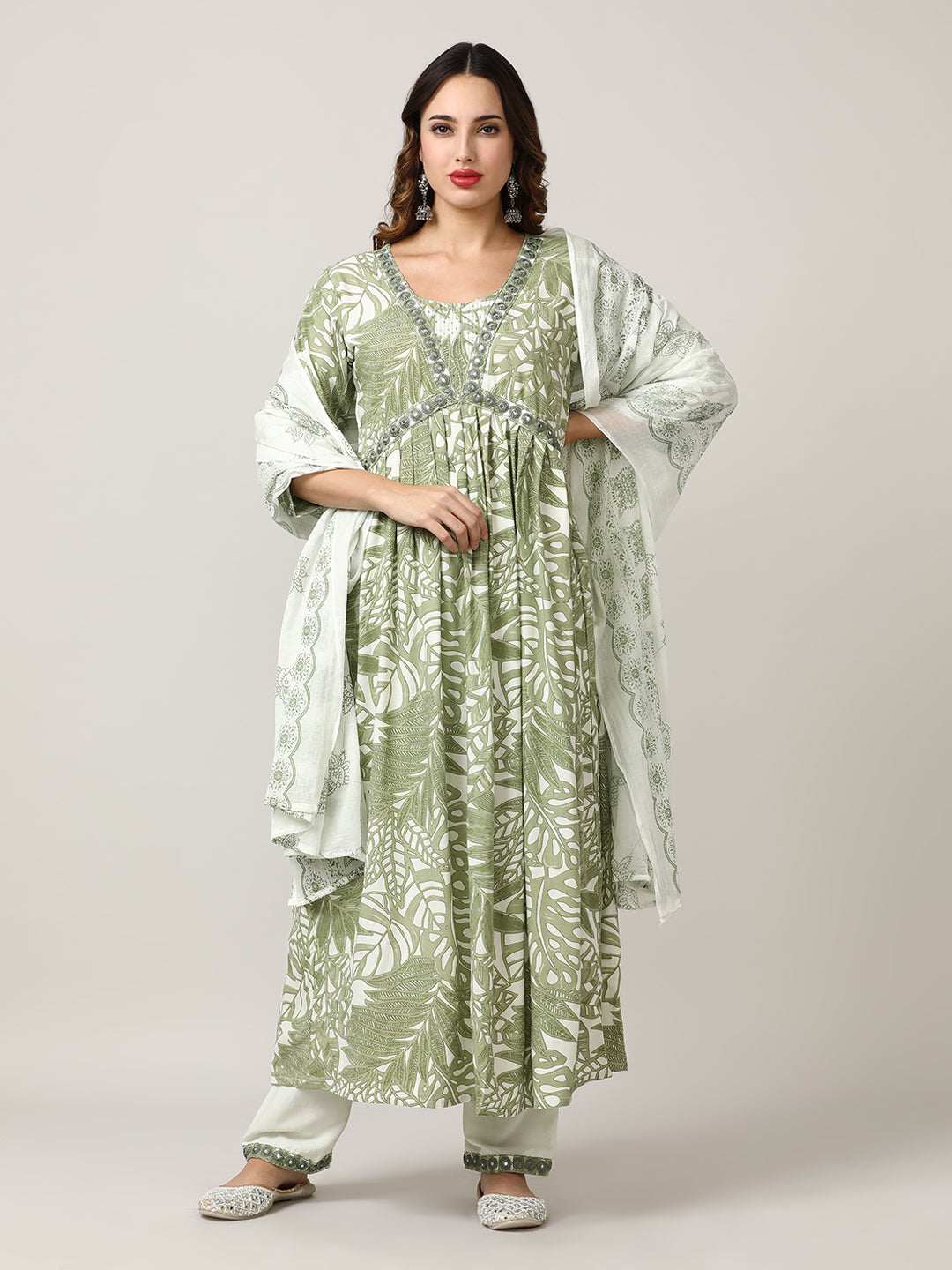 Embroidered Floral Flared Kurta Sets With Dupatta