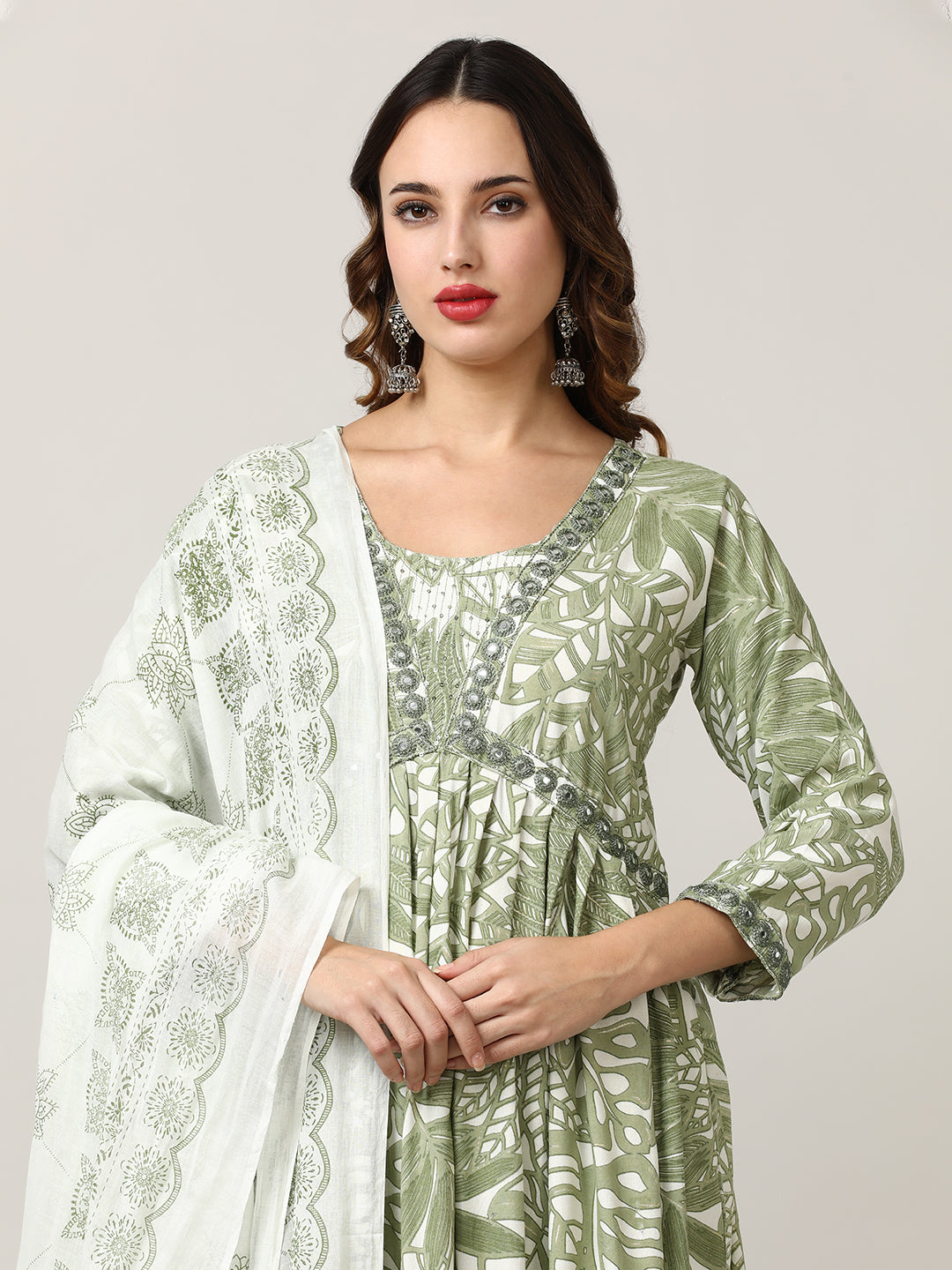 Embroidered Floral Flared Kurta Sets With Dupatta