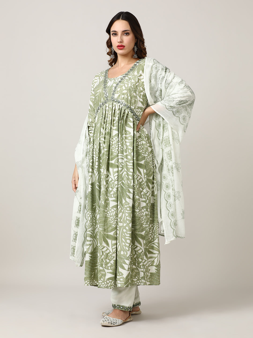 Embroidered Floral Flared Kurta Sets With Dupatta