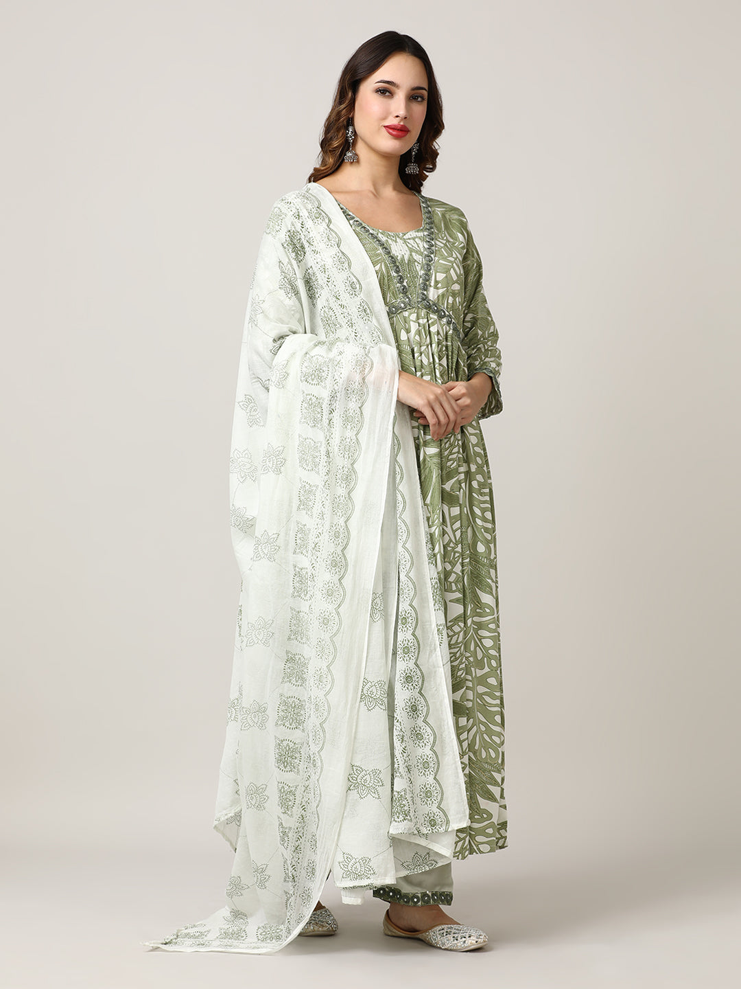 Embroidered Floral Flared Kurta Sets With Dupatta
