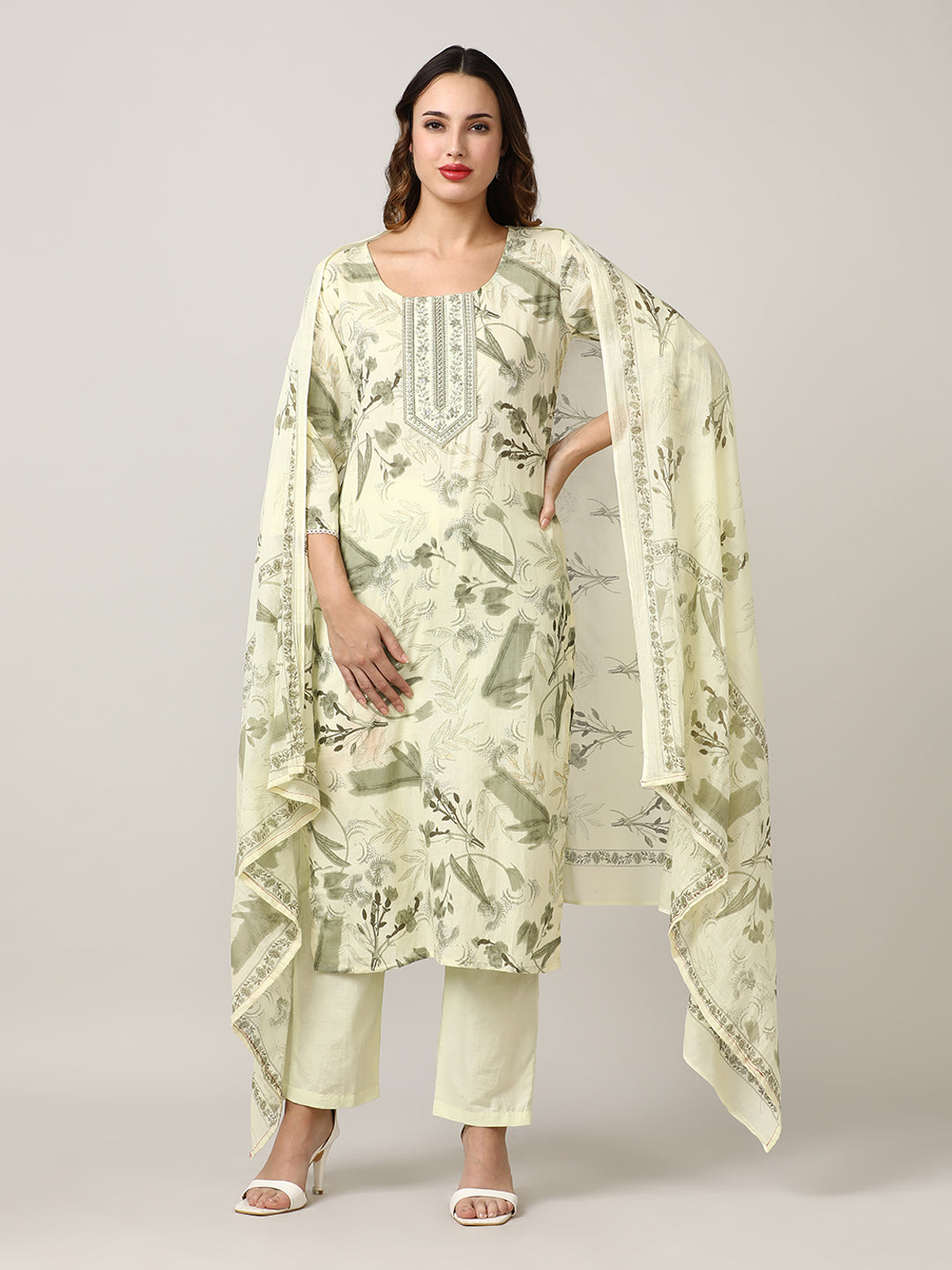 Embroidered Pure Cotton Kurta Sets With Dupatta