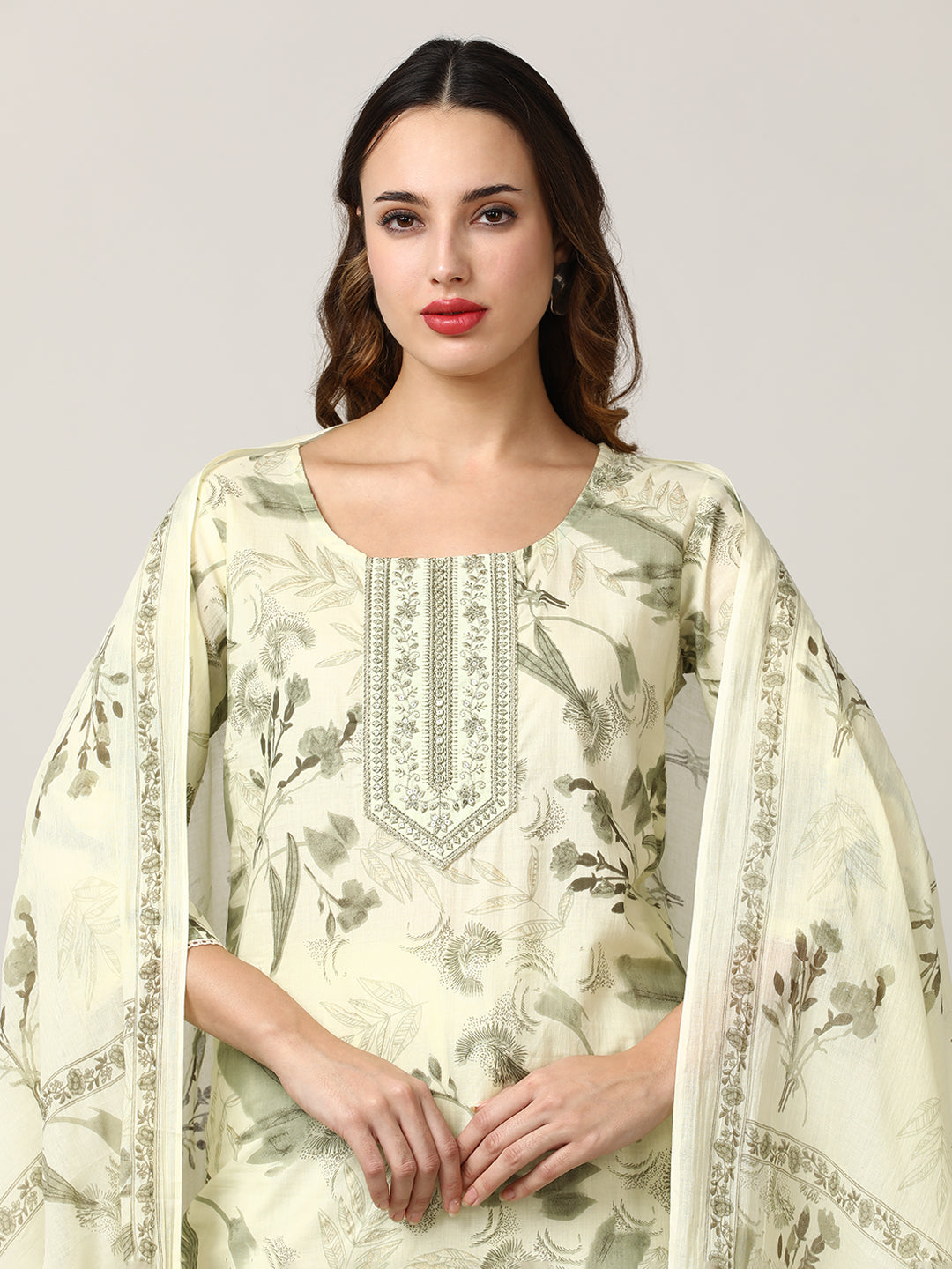 Embroidered Pure Cotton Kurta Sets With Dupatta