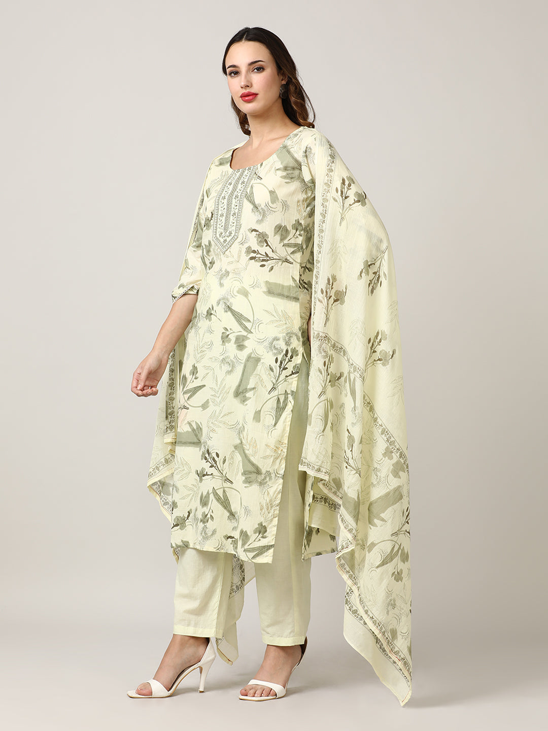 Embroidered Pure Cotton Kurta Sets With Dupatta