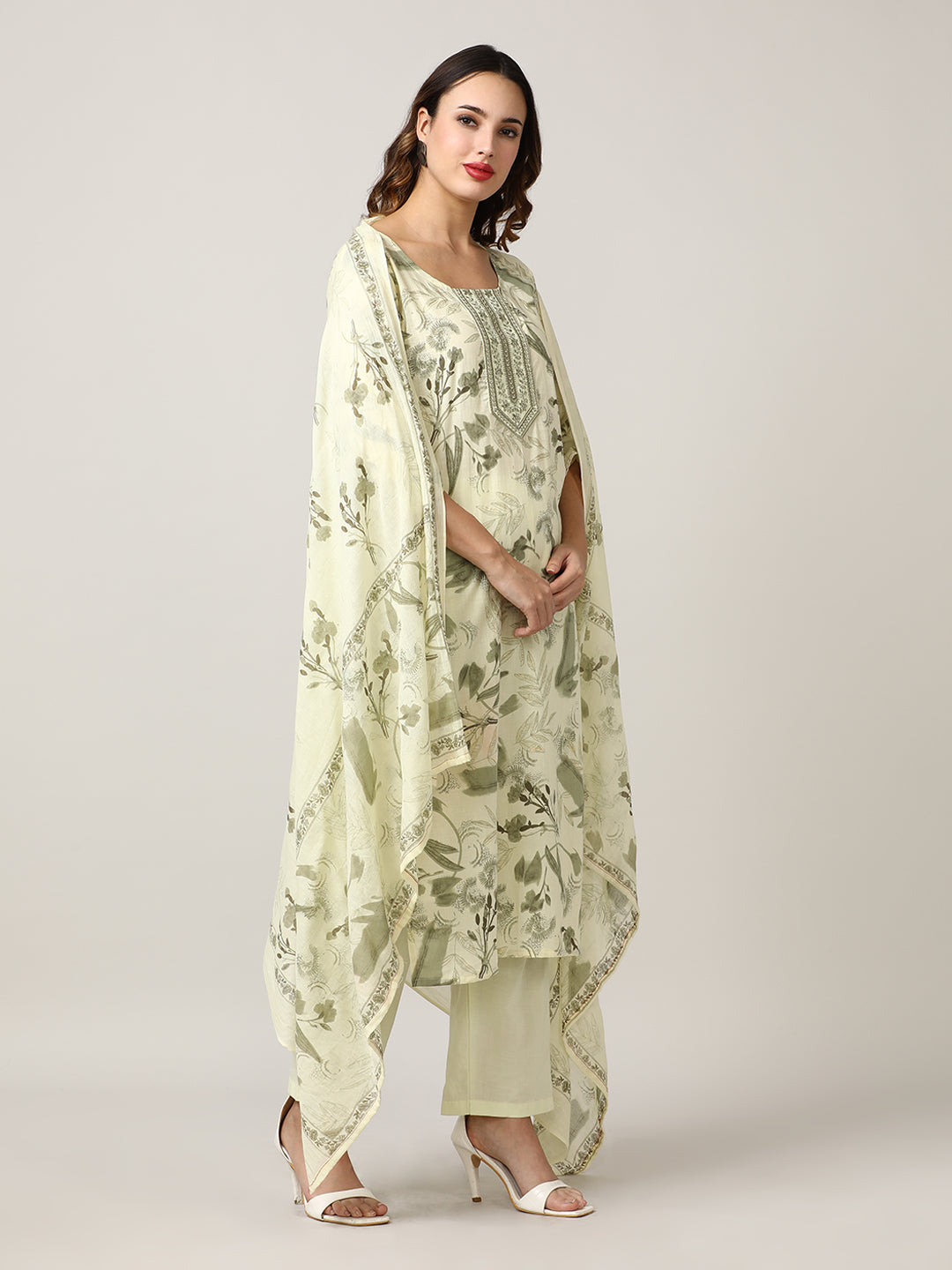 Embroidered Pure Cotton Kurta Sets With Dupatta