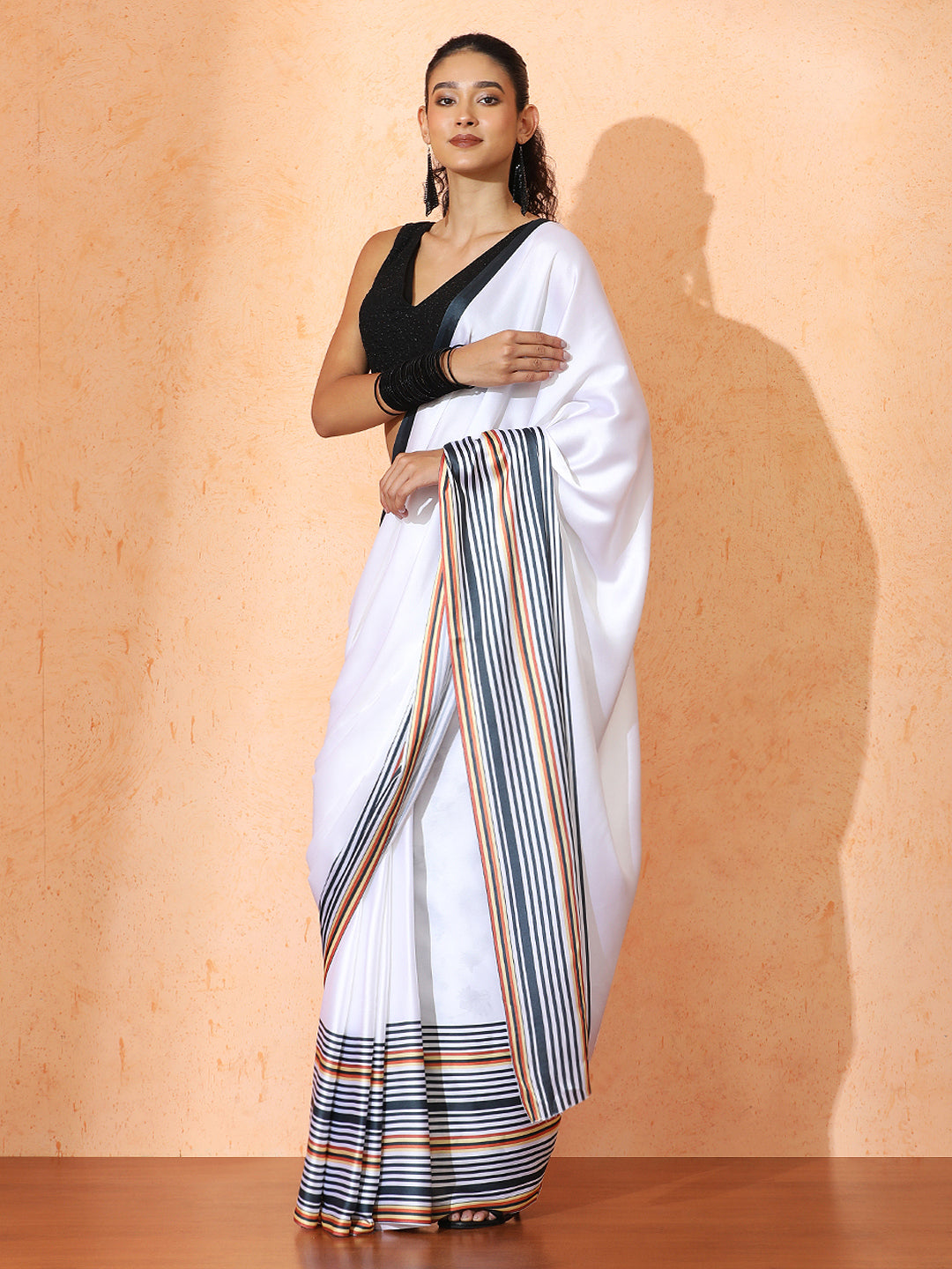 Floral Satin Saree with Unstiched Blouse