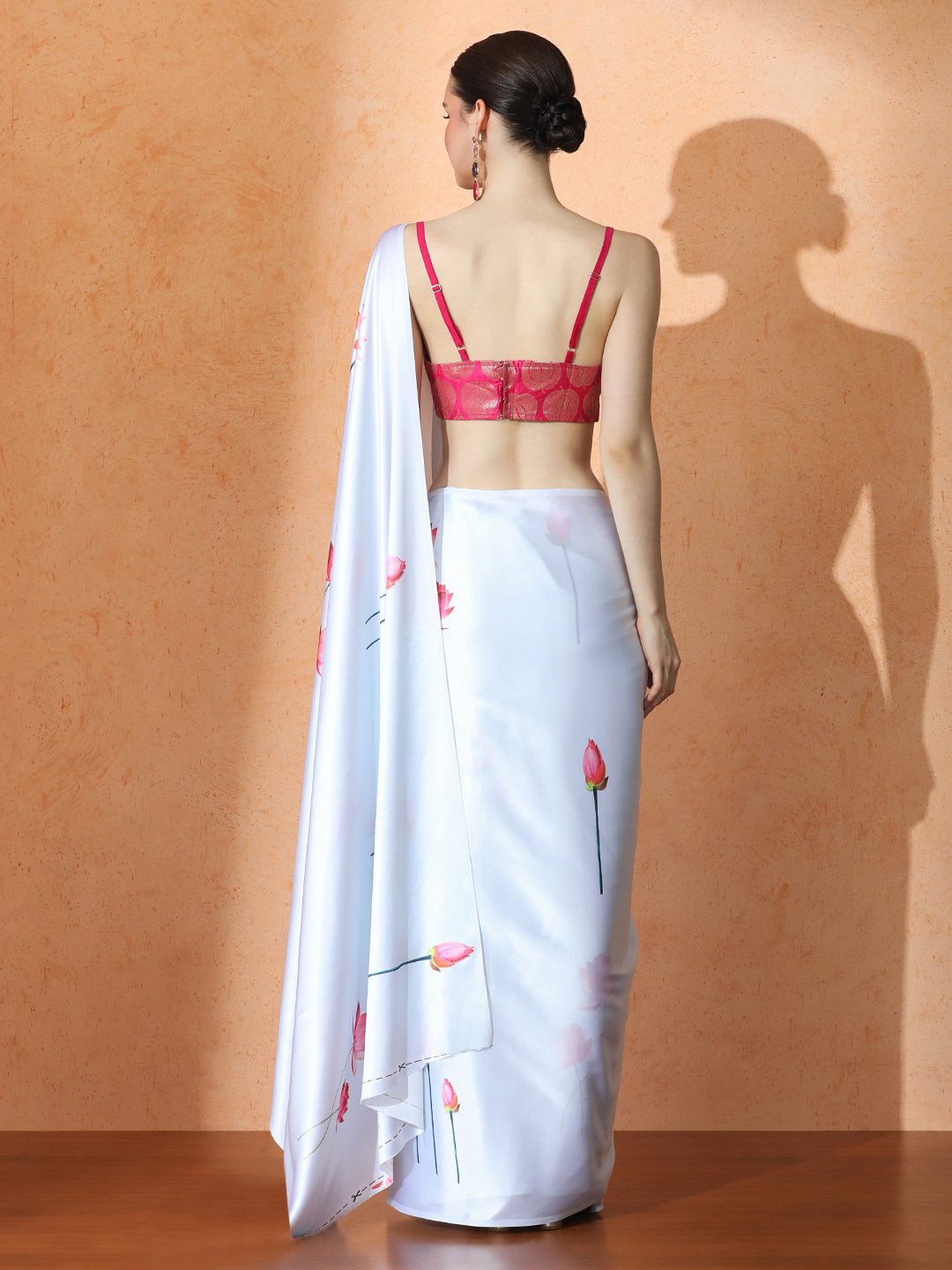 Floral Satin Saree with Unstiched Blouse