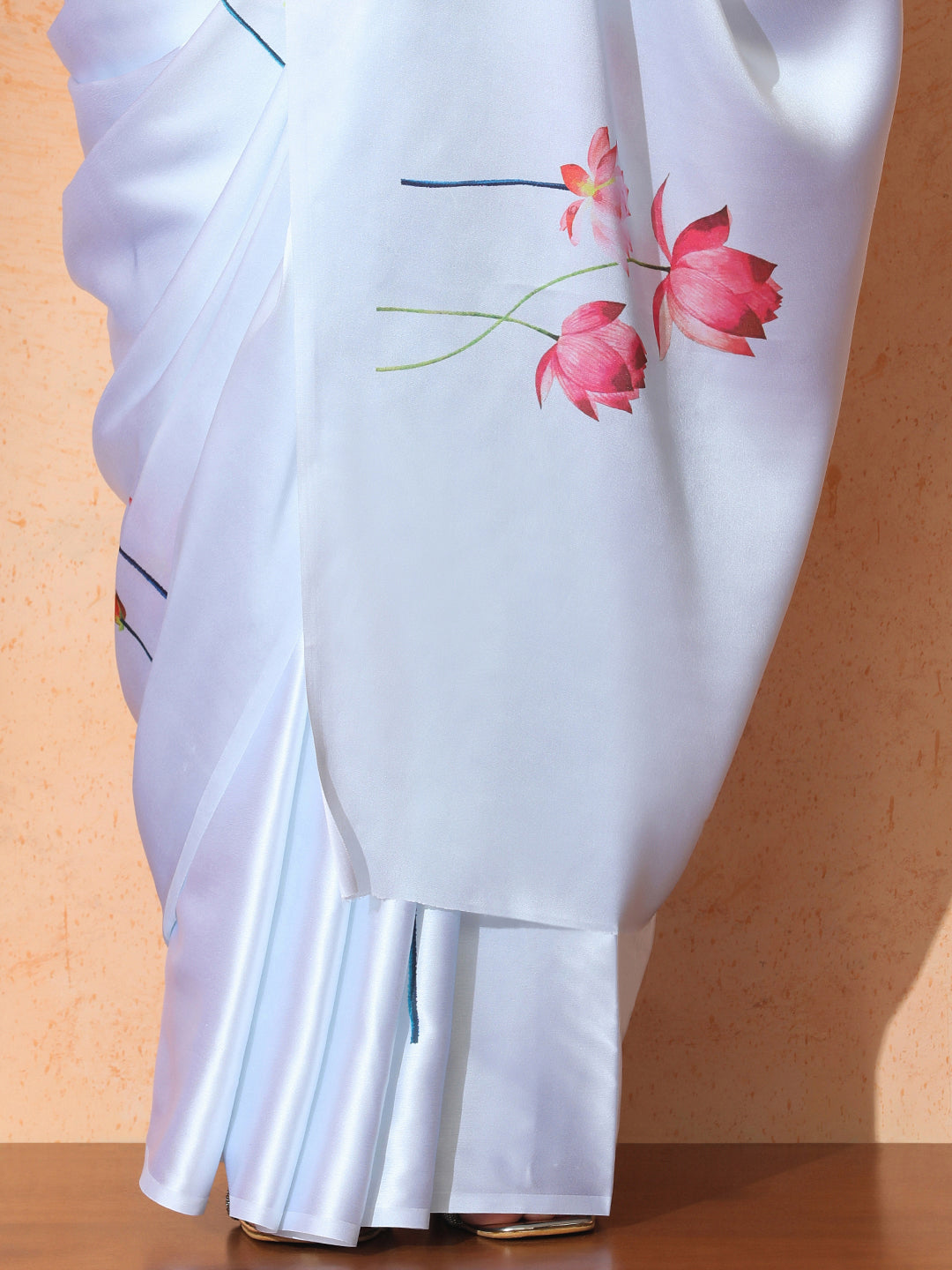 Floral Satin Saree with Unstiched Blouse