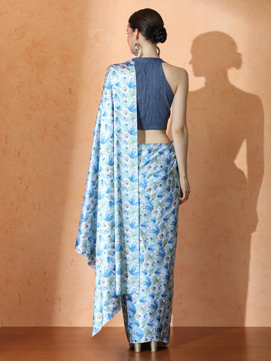 Floral Satin Saree with Unstiched Blouse