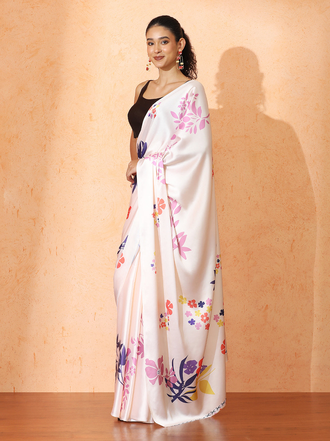 Floral Satin Saree with Unstiched Blouse