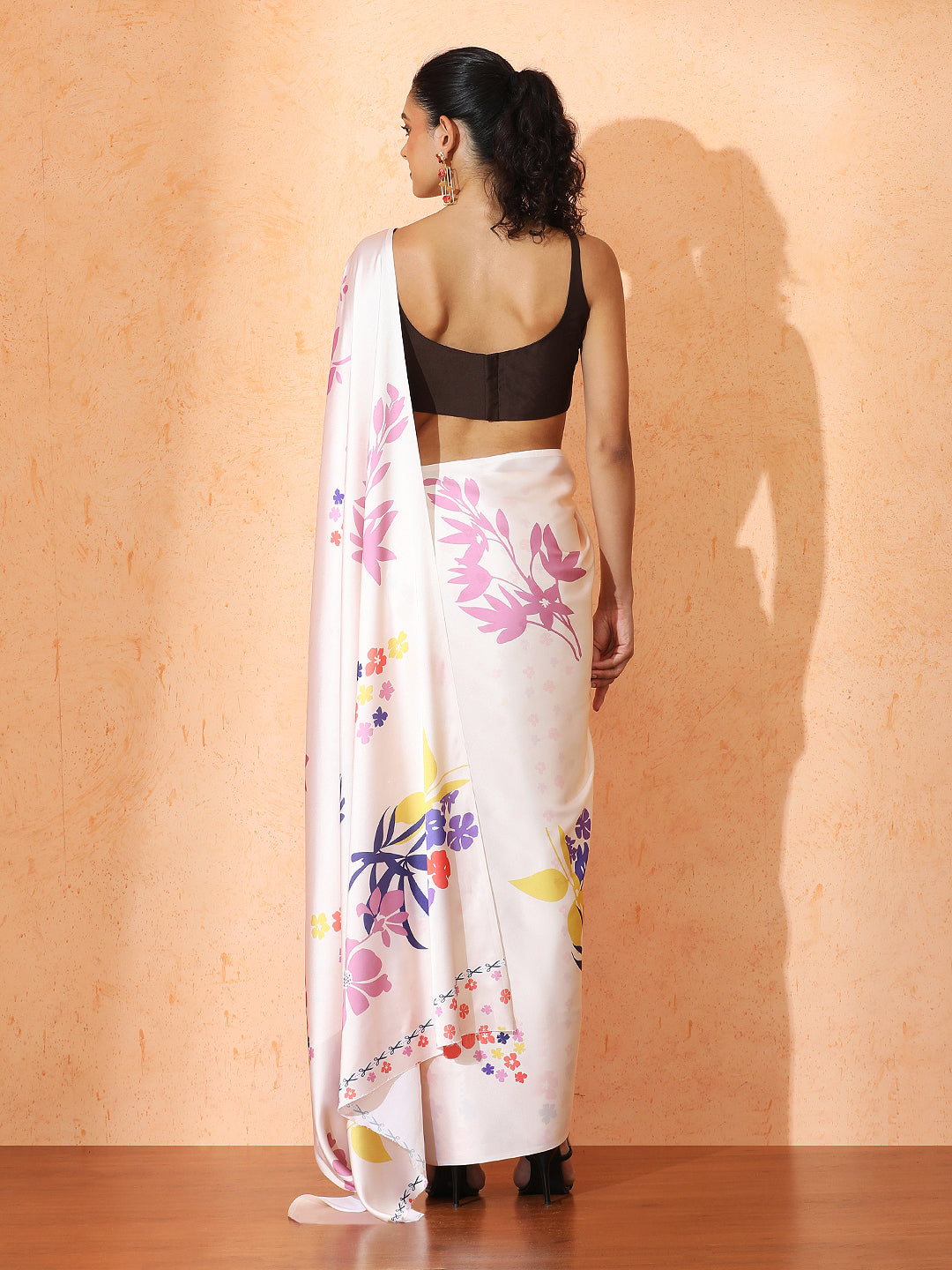 Floral Satin Saree with Unstiched Blouse