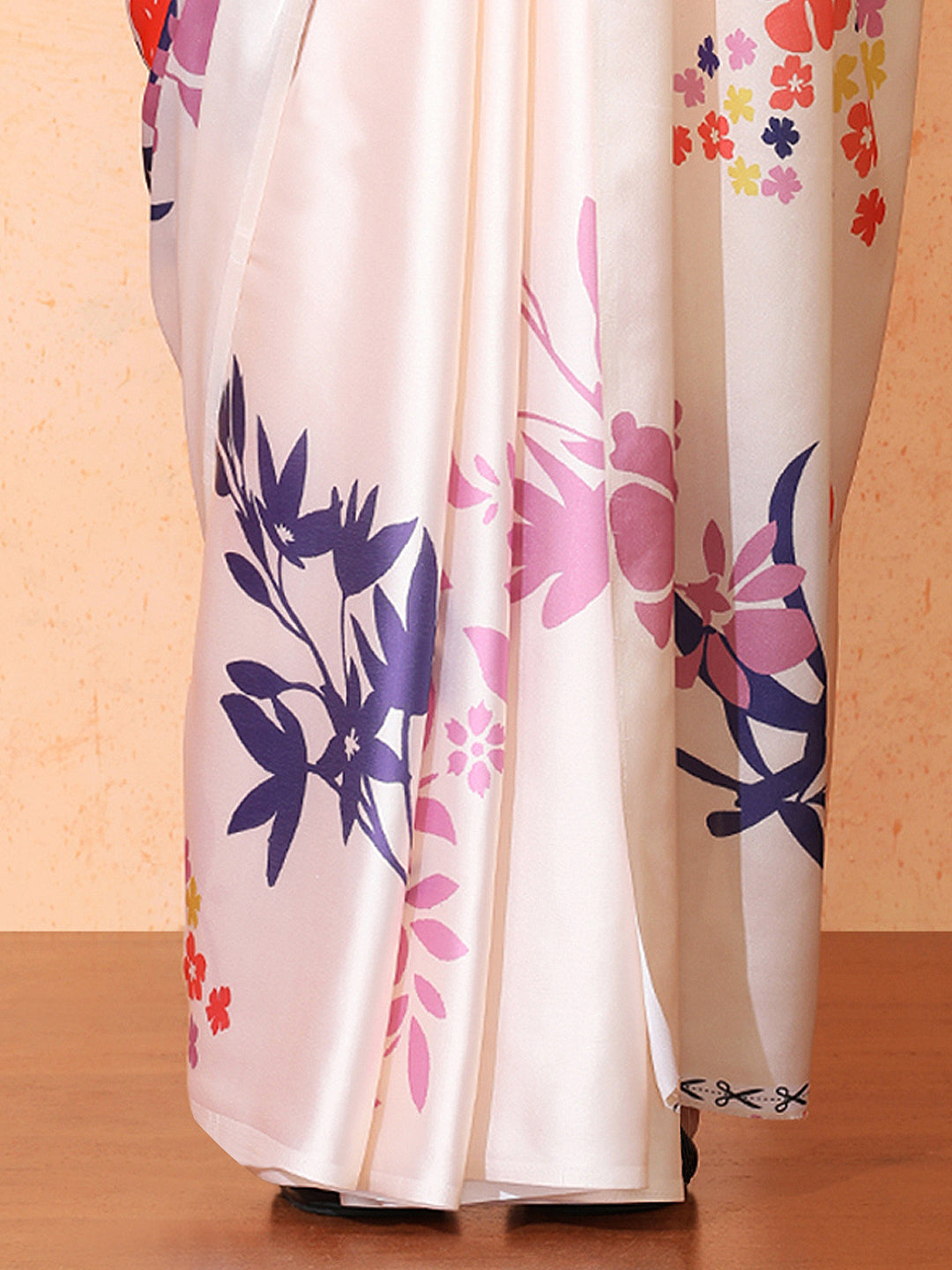 Floral Satin Saree with Unstiched Blouse