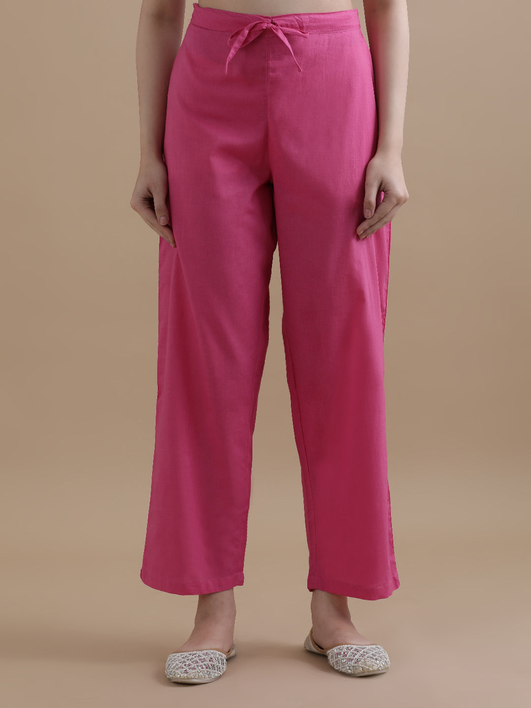 Pink Striped Printed Thread Work Pure Cotton Kurta With Pant & Mulmul Dupatta