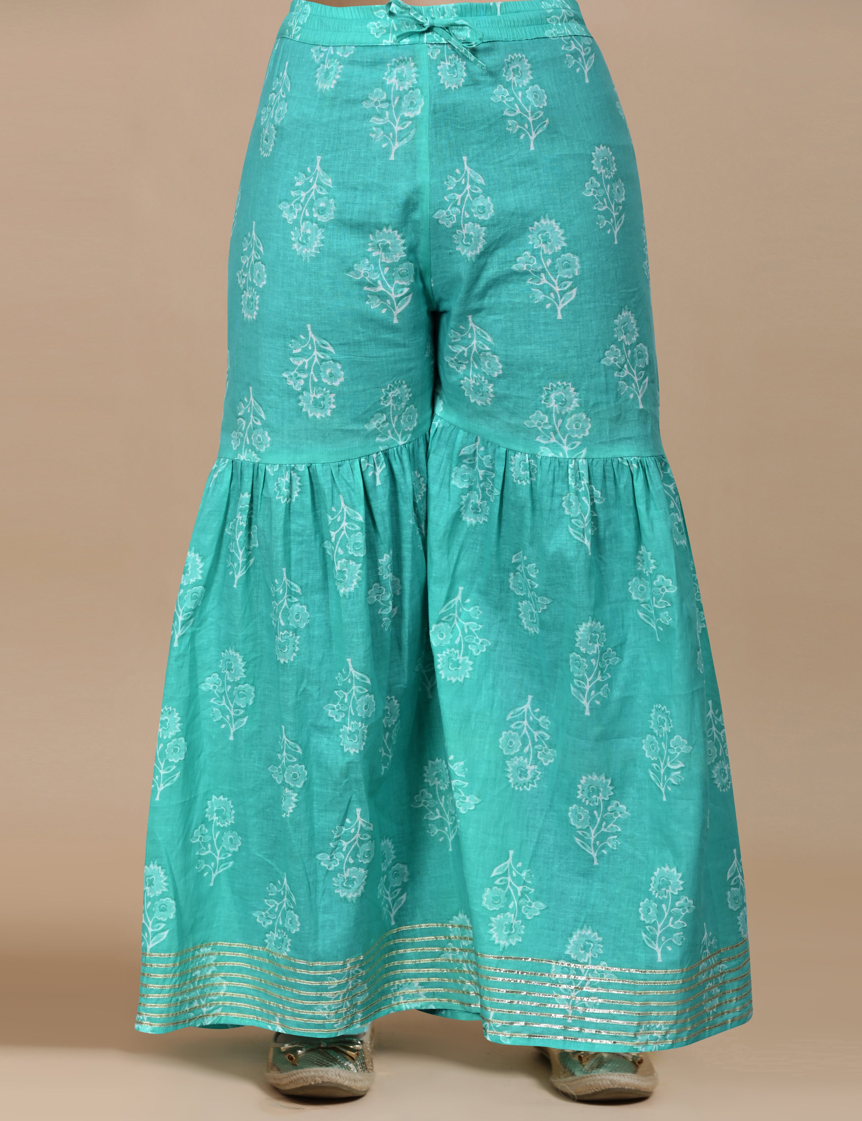 Girls Pure Cotton Floral Embroidered Anarkali Kurta With Sharara