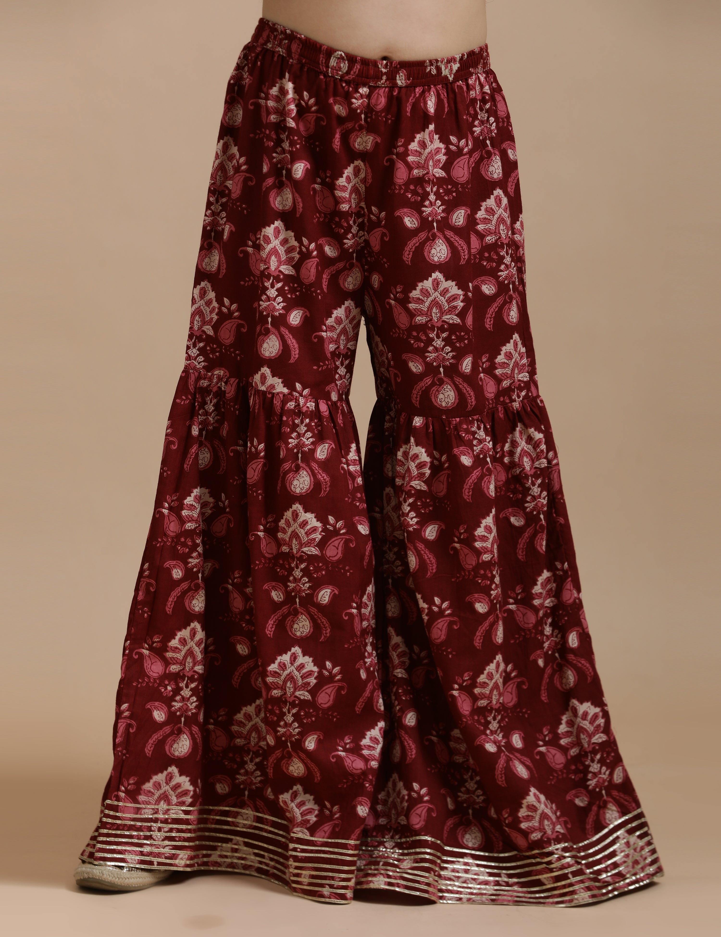 Girls Pure Cotton Floral Embroidered Anarkali Kurta With Sharara