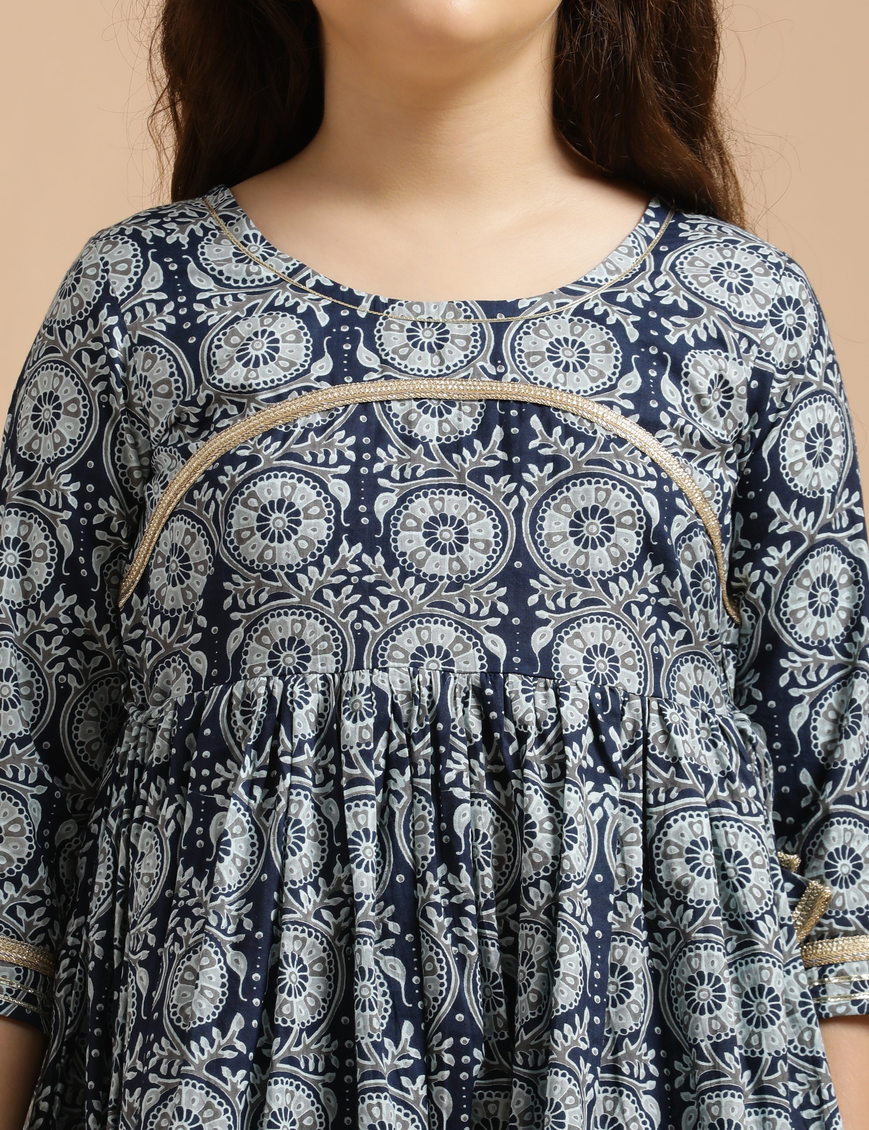 Girls Pure Cotton Floral Embroidered Anarkali Kurta With Sharara