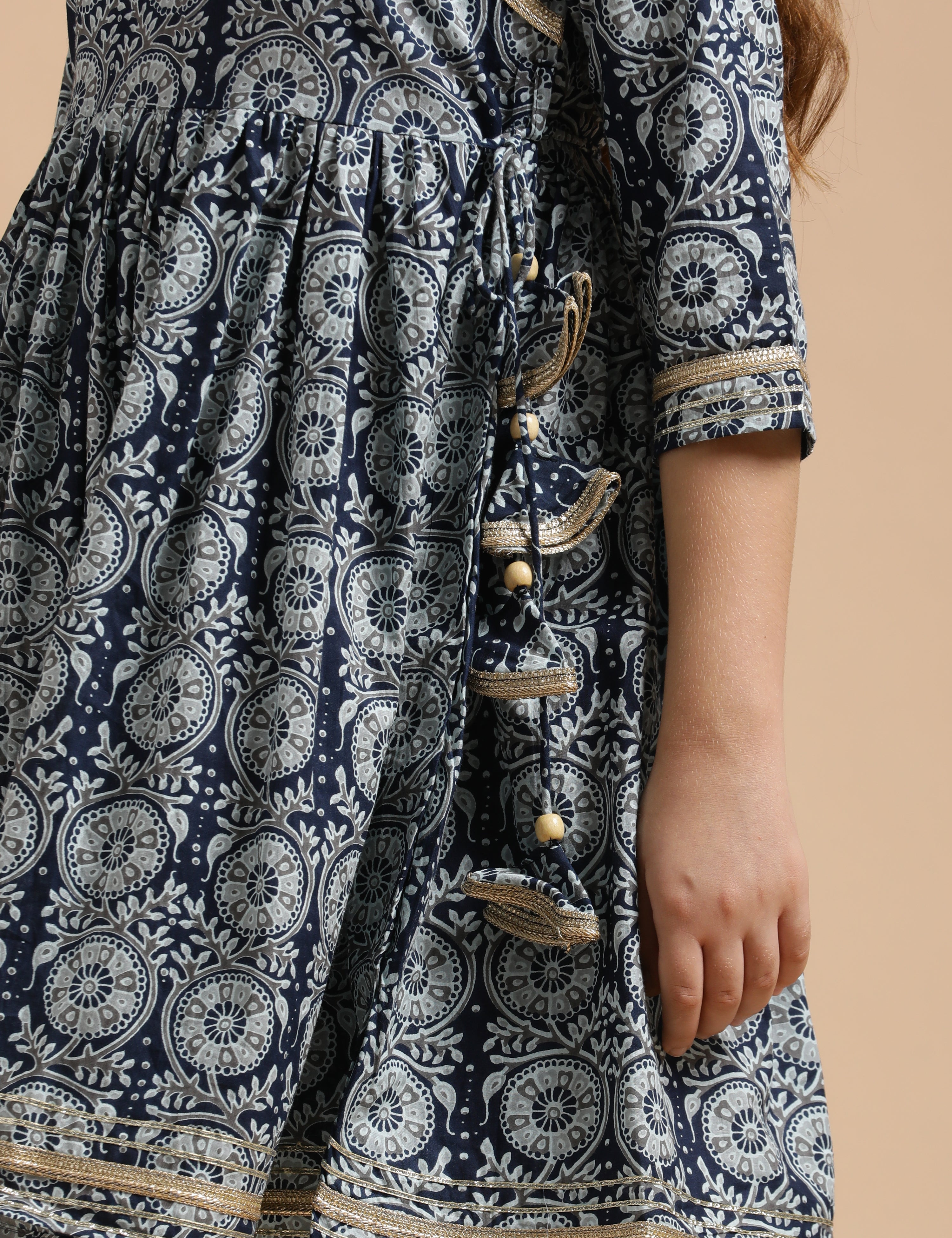 Girls Pure Cotton Floral Embroidered Anarkali Kurta With Sharara