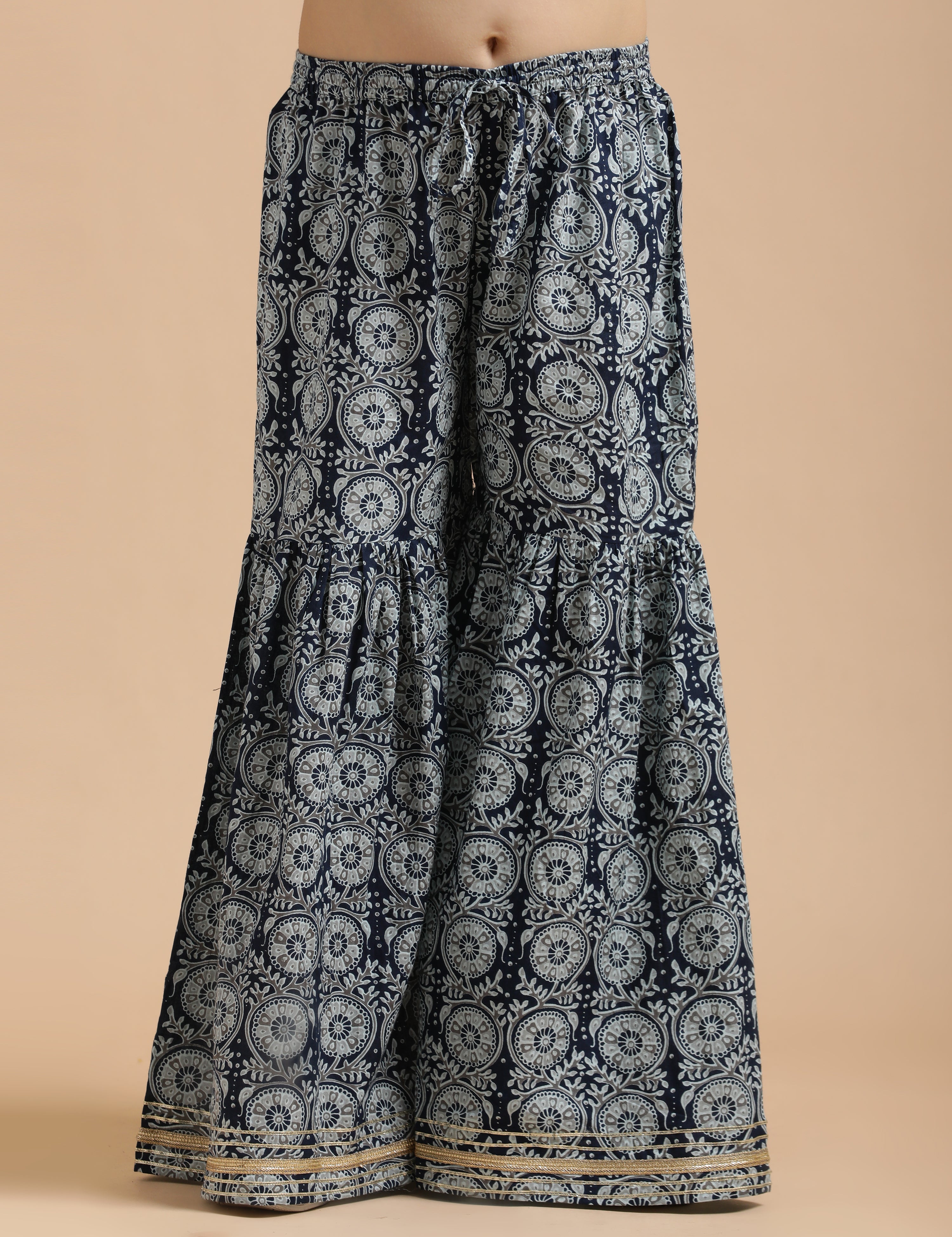 Girls Pure Cotton Floral Embroidered Anarkali Kurta With Sharara