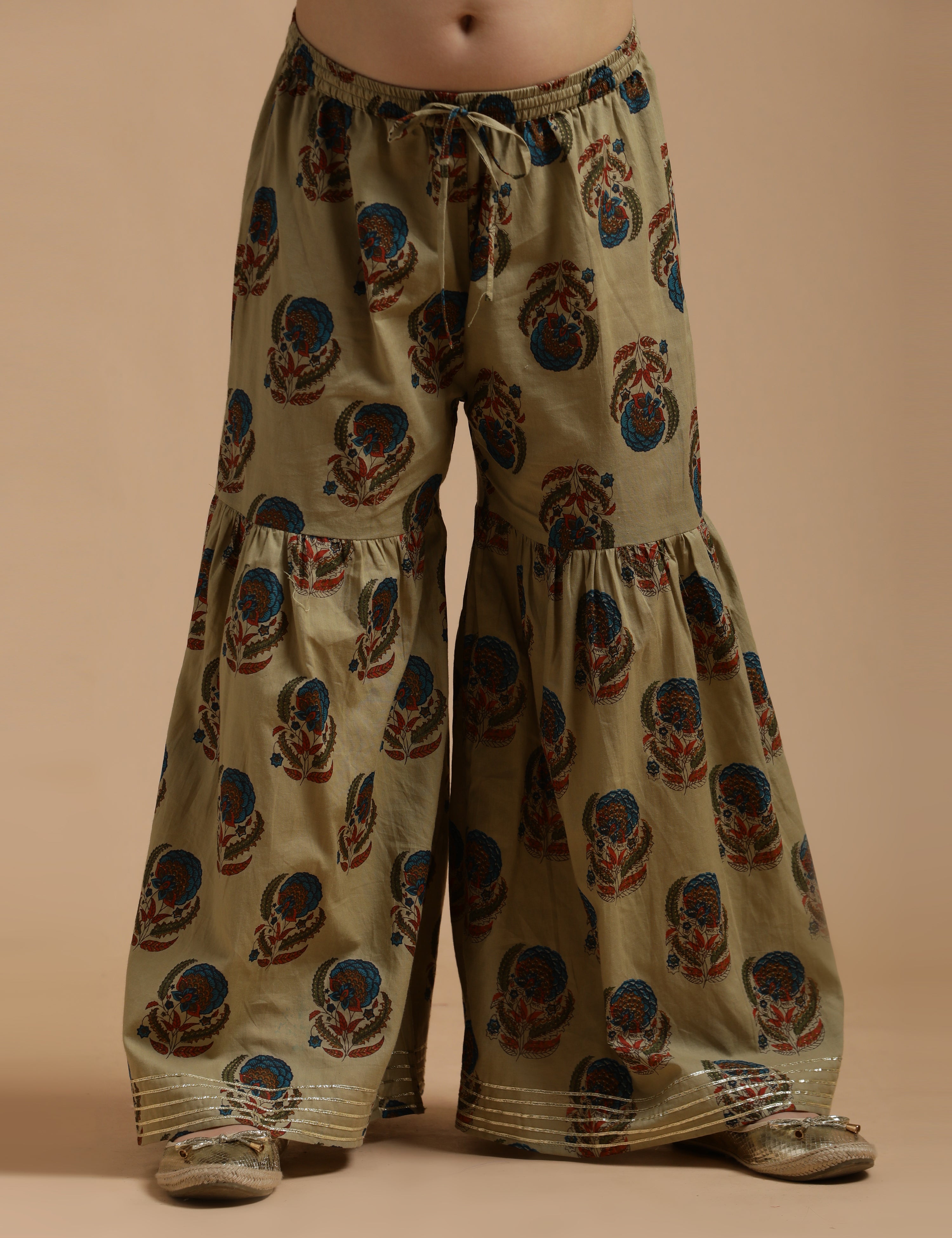 Girls Pure Cotton Floral Embroidered Anarkali Kurta With Sharara