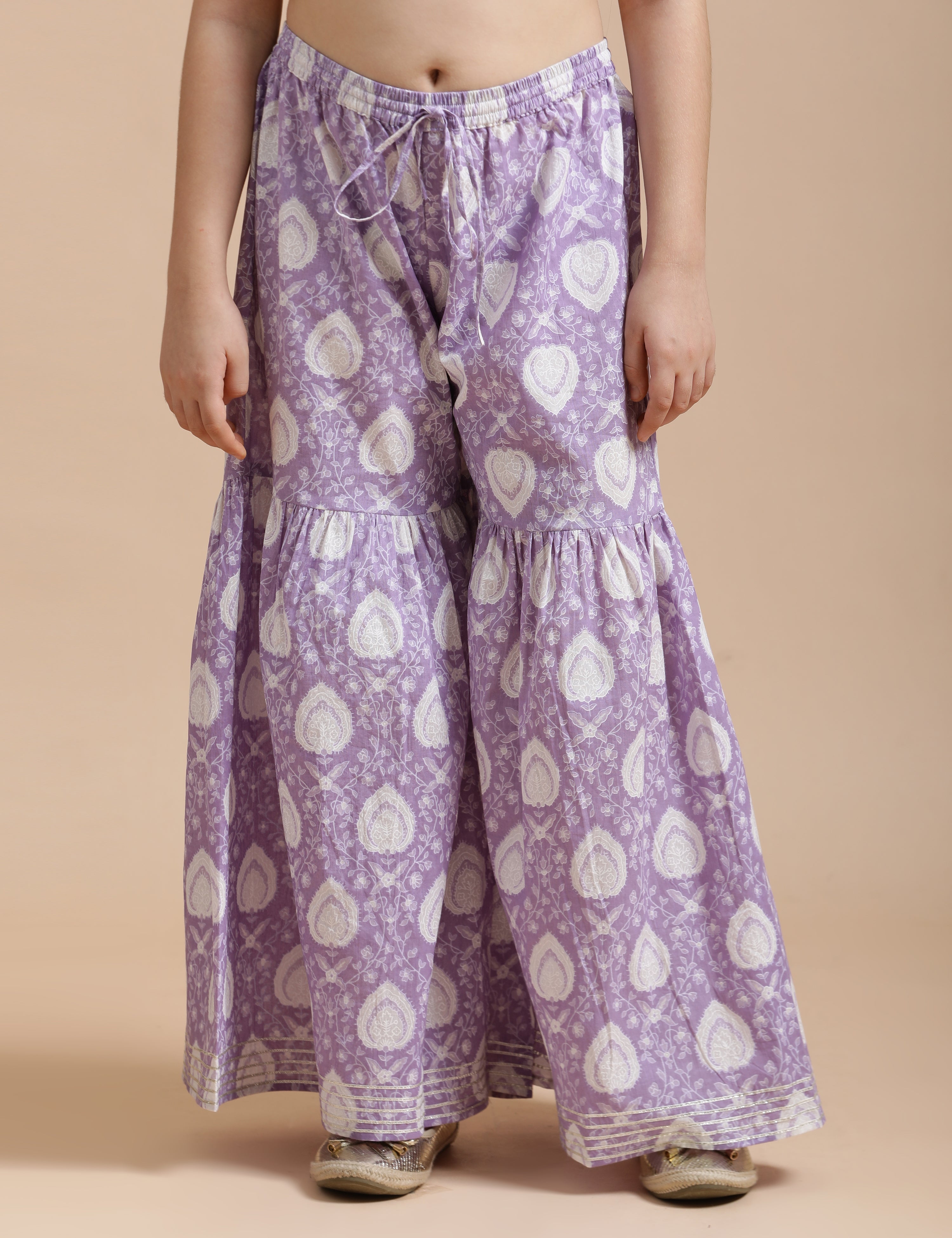 Girls Pure Cotton Floral Embroidered Anarkali Kurta With Sharara