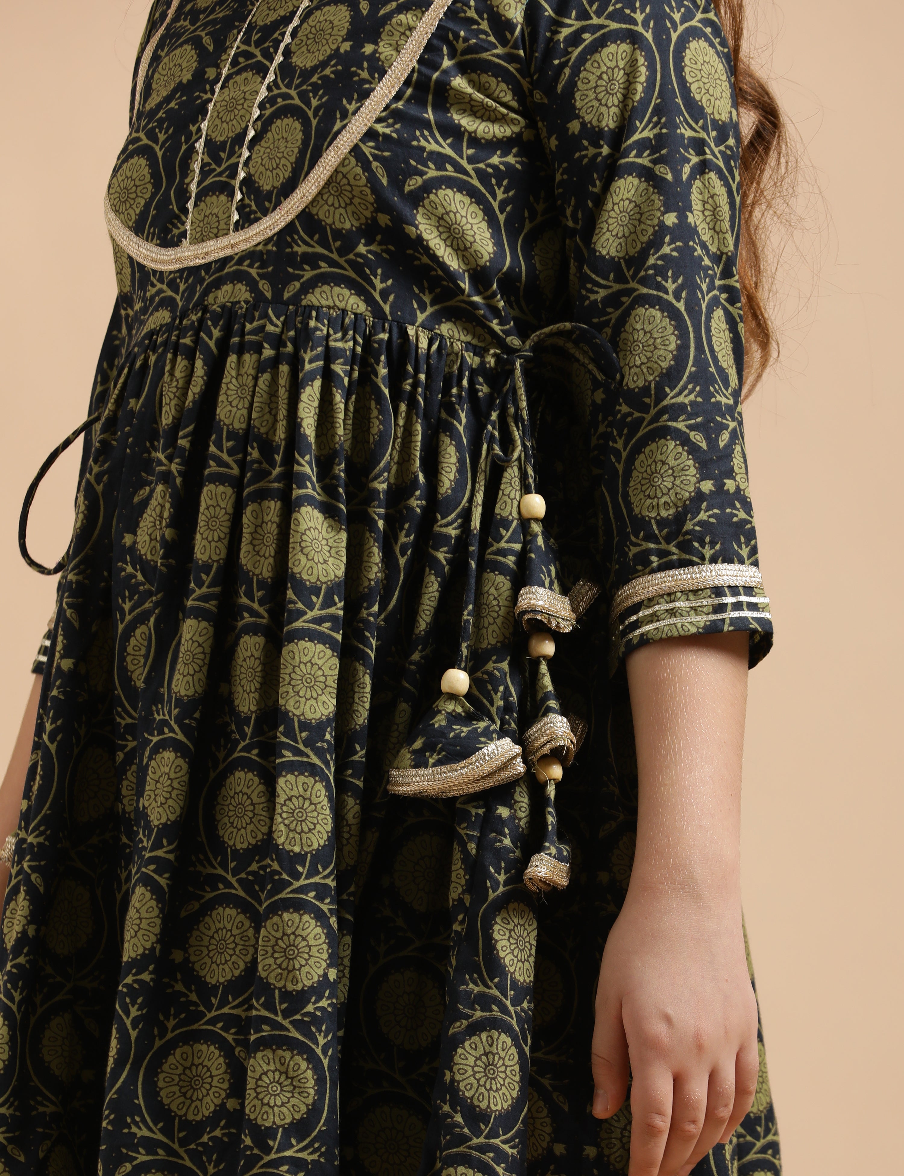 Girls Pure Cotton Floral Embroidered Anarkali Kurta With Sharara