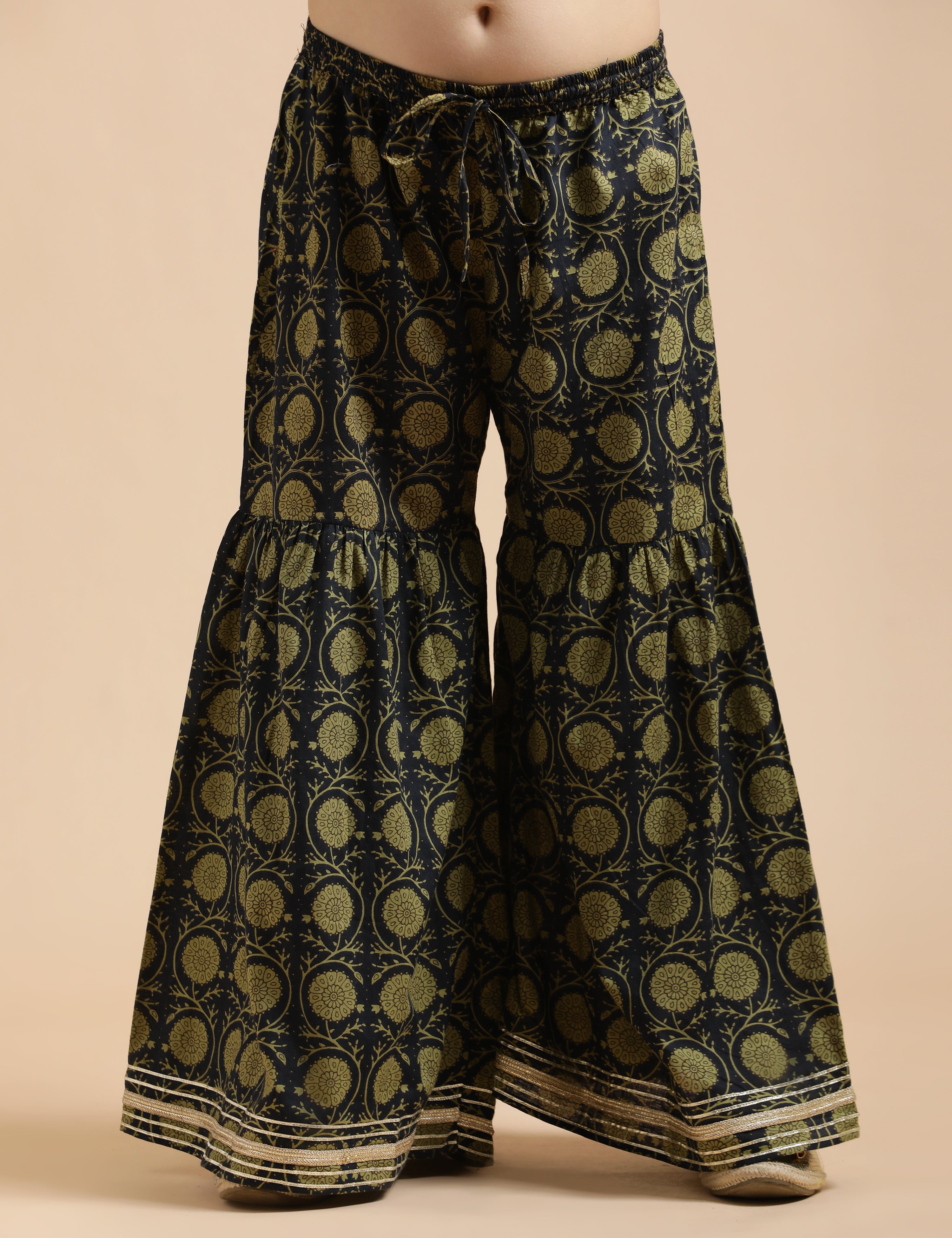 Girls Pure Cotton Floral Embroidered Anarkali Kurta With Sharara