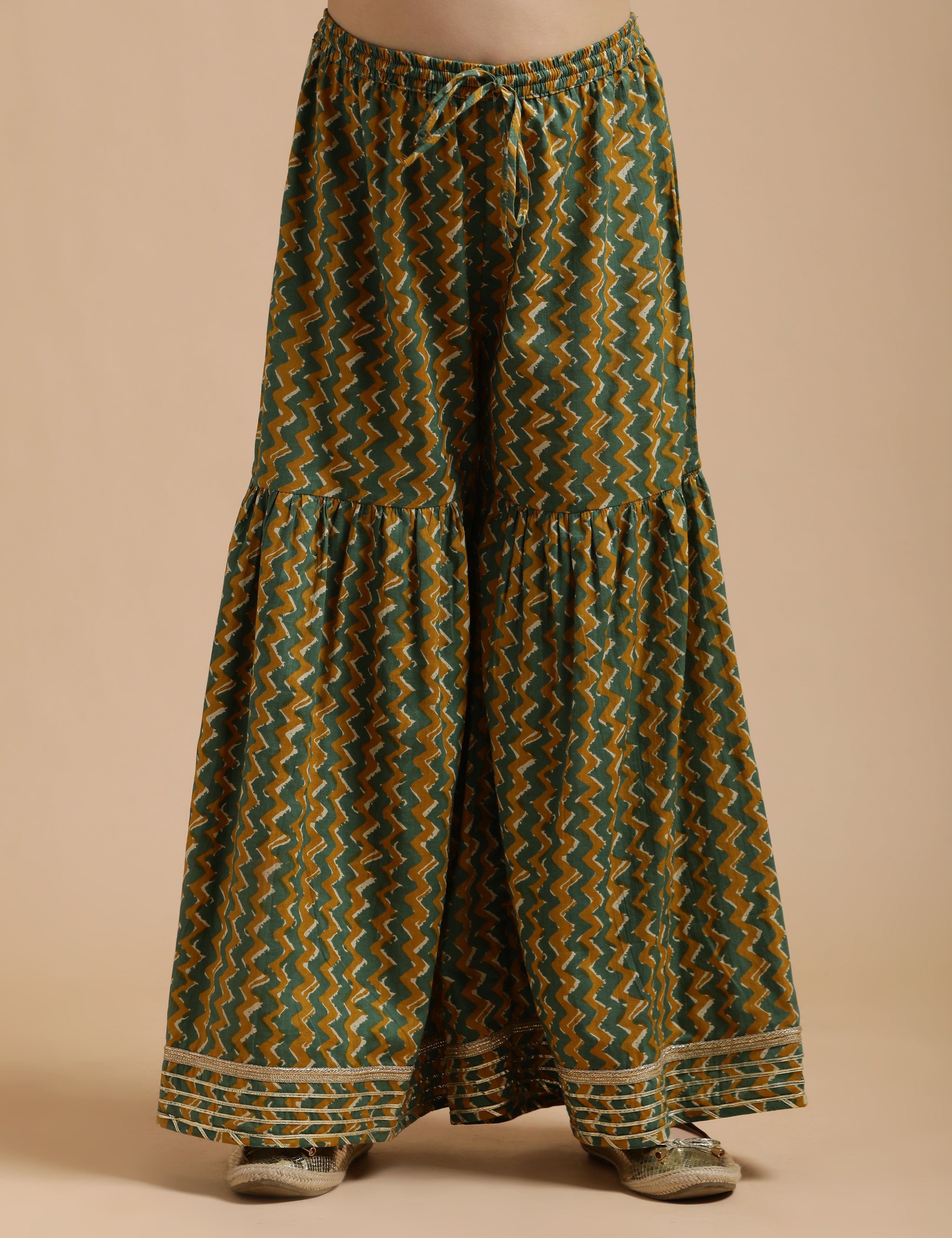 Girls Pure Cotton Floral Embroidered Anarkali Kurta With Sharara