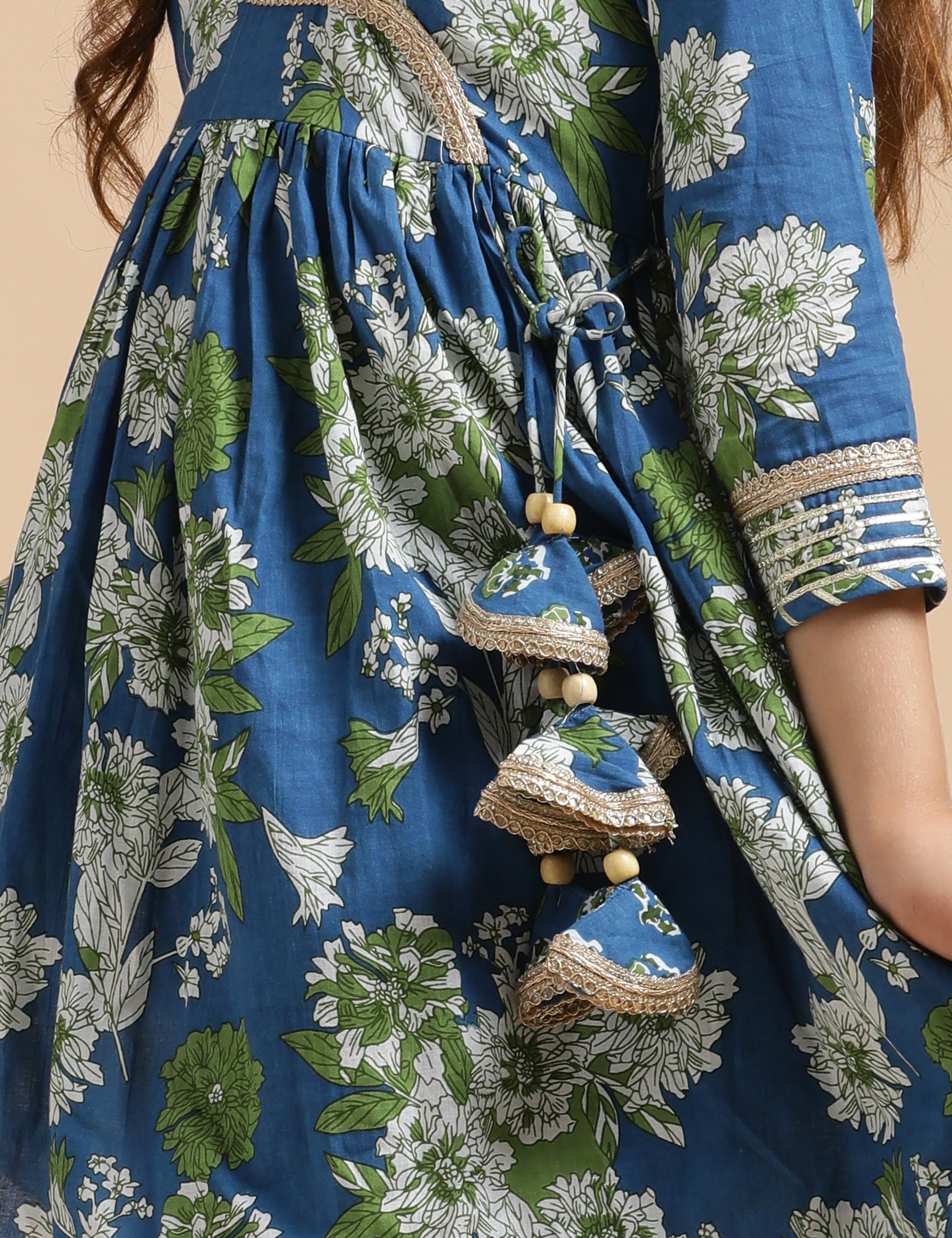 Girls Pure Cotton Floral Embroidered Anarkali Kurta With Sharara