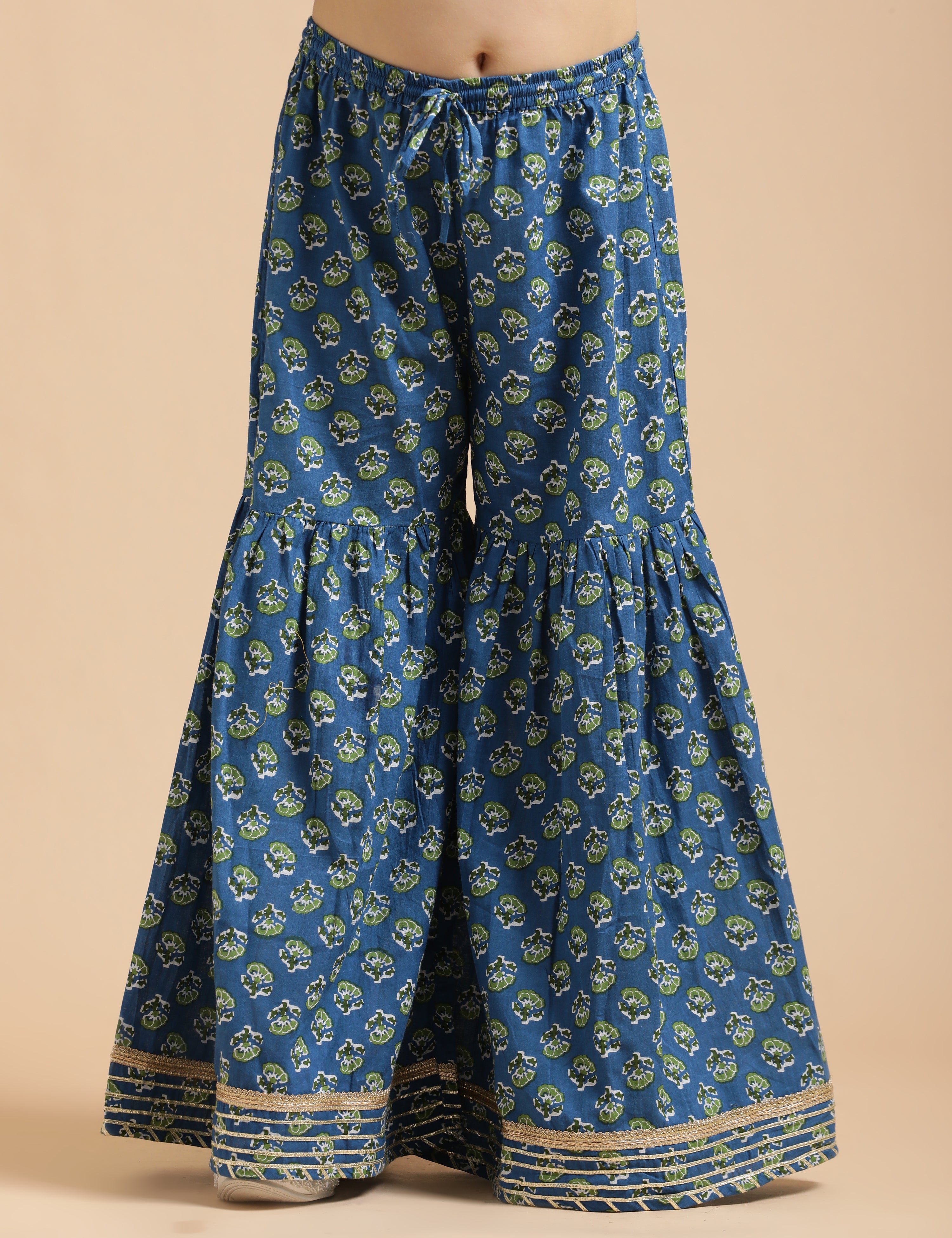 Girls Pure Cotton Floral Embroidered Anarkali Kurta With Sharara