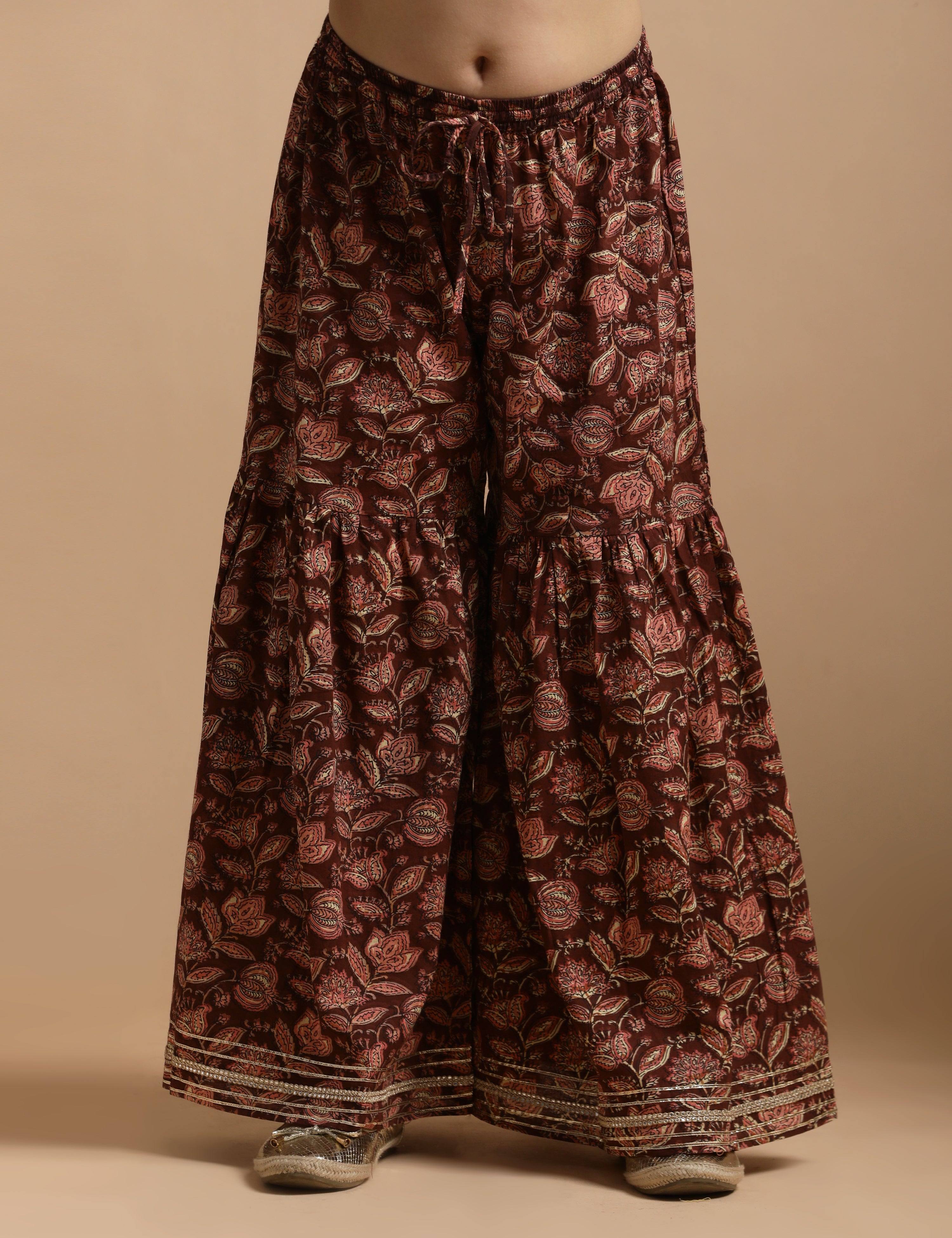 Girls Pure Cotton Floral Embroidered Anarkali Kurta With Sharara