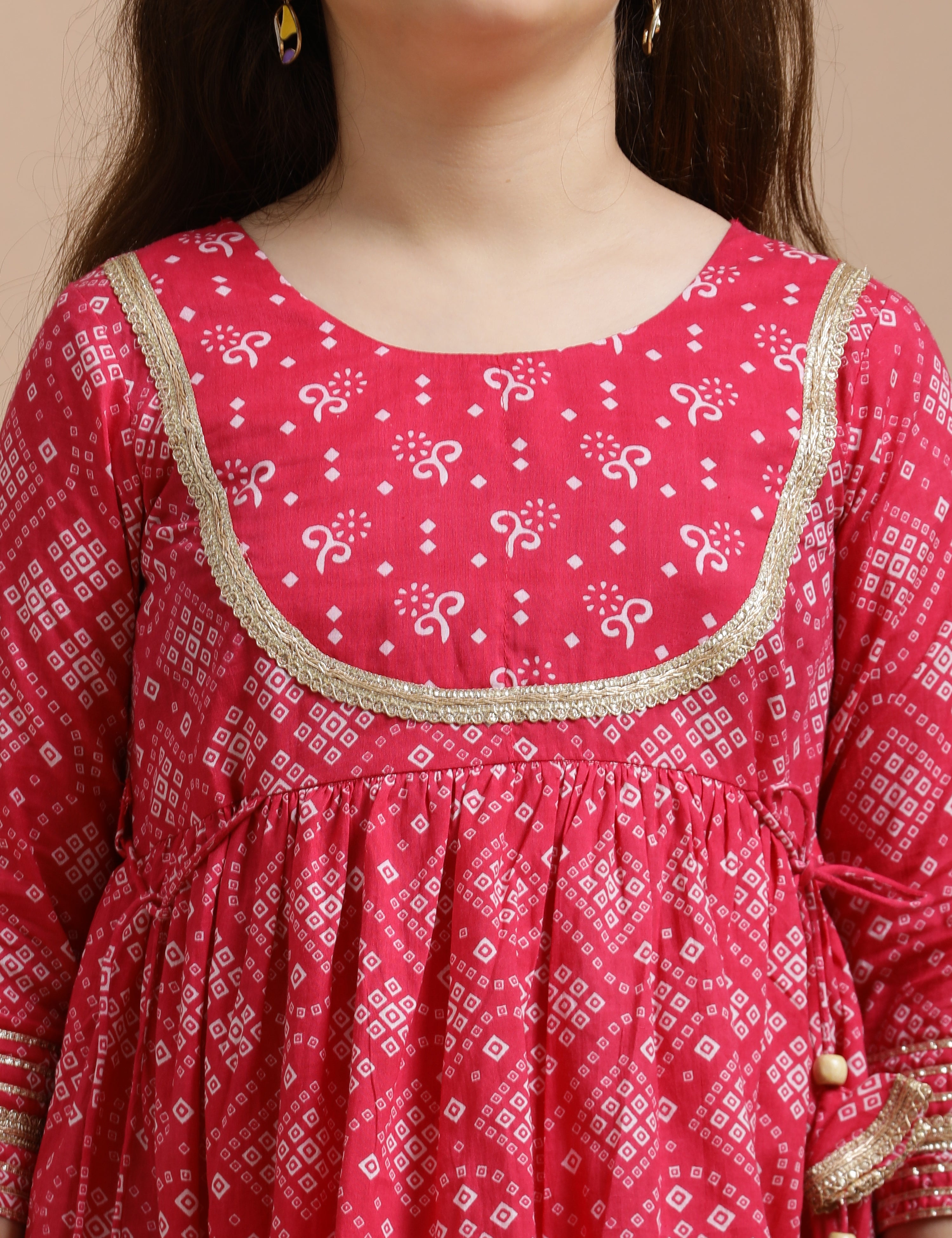 Girls Pure Cotton Floral Embroidered Anarkali Kurta With Sharara