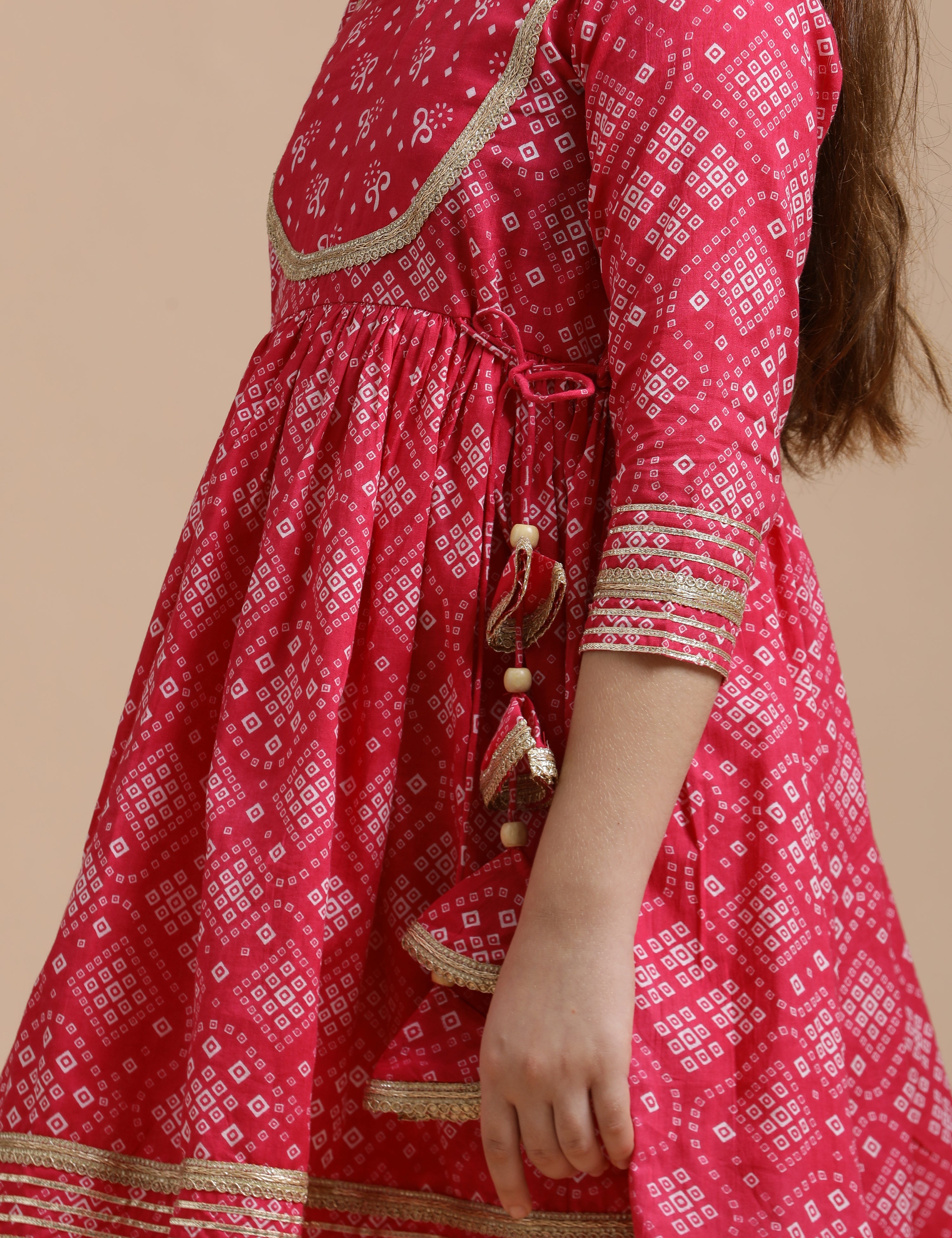 Girls Pure Cotton Floral Embroidered Anarkali Kurta With Sharara
