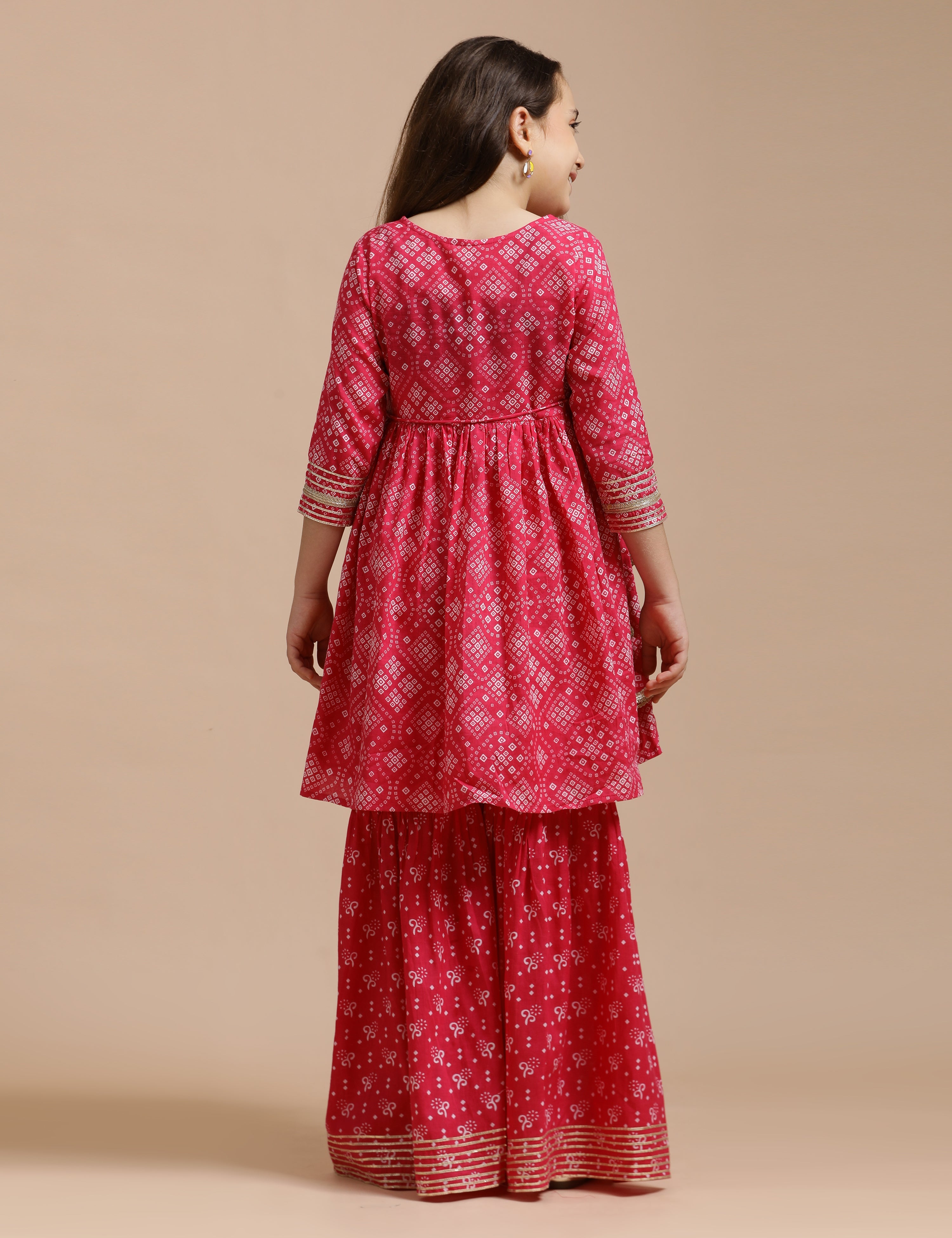 Girls Pure Cotton Floral Embroidered Anarkali Kurta With Sharara