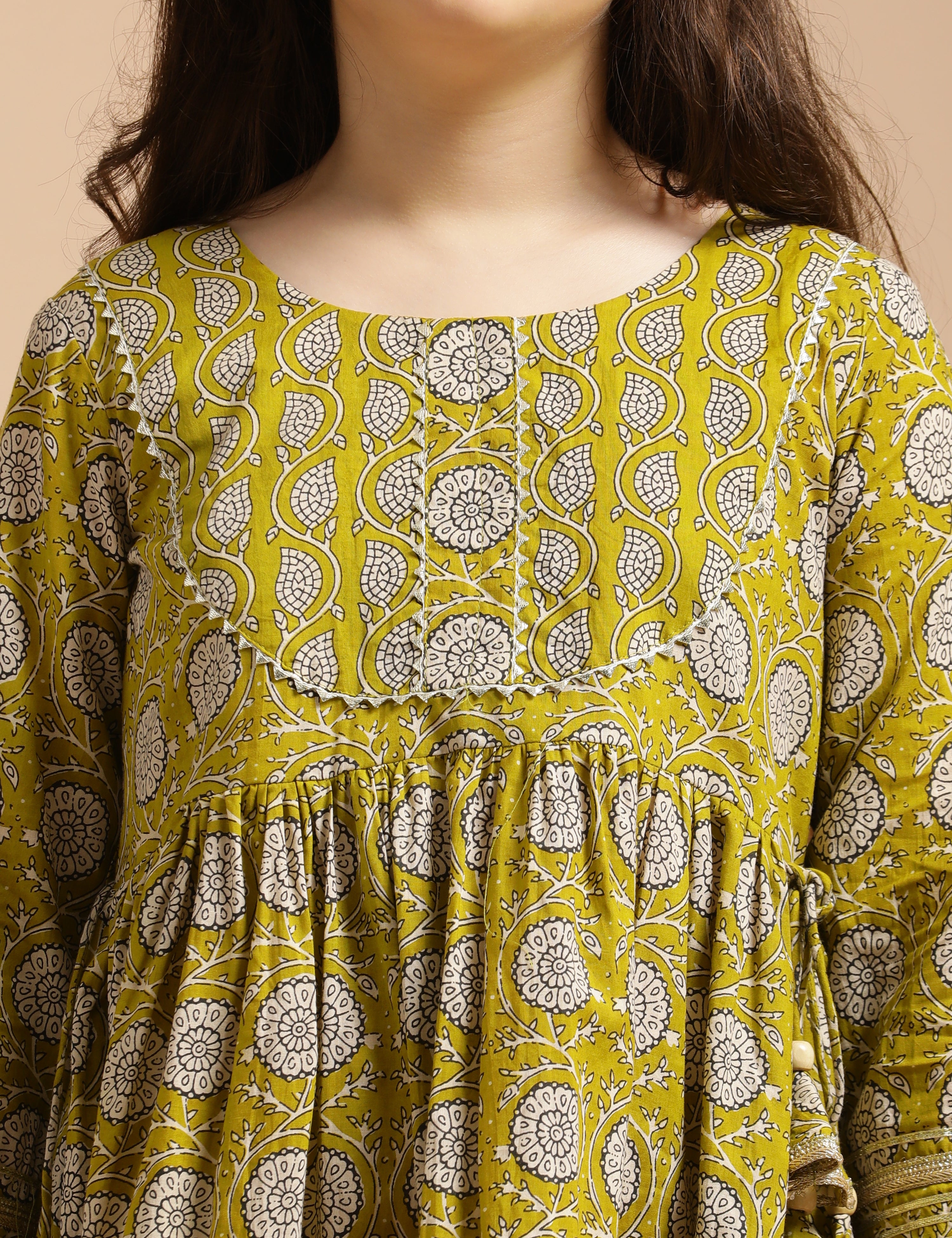 Girls Pure Cotton Floral Embroidered Anarkali Kurta With Sharara