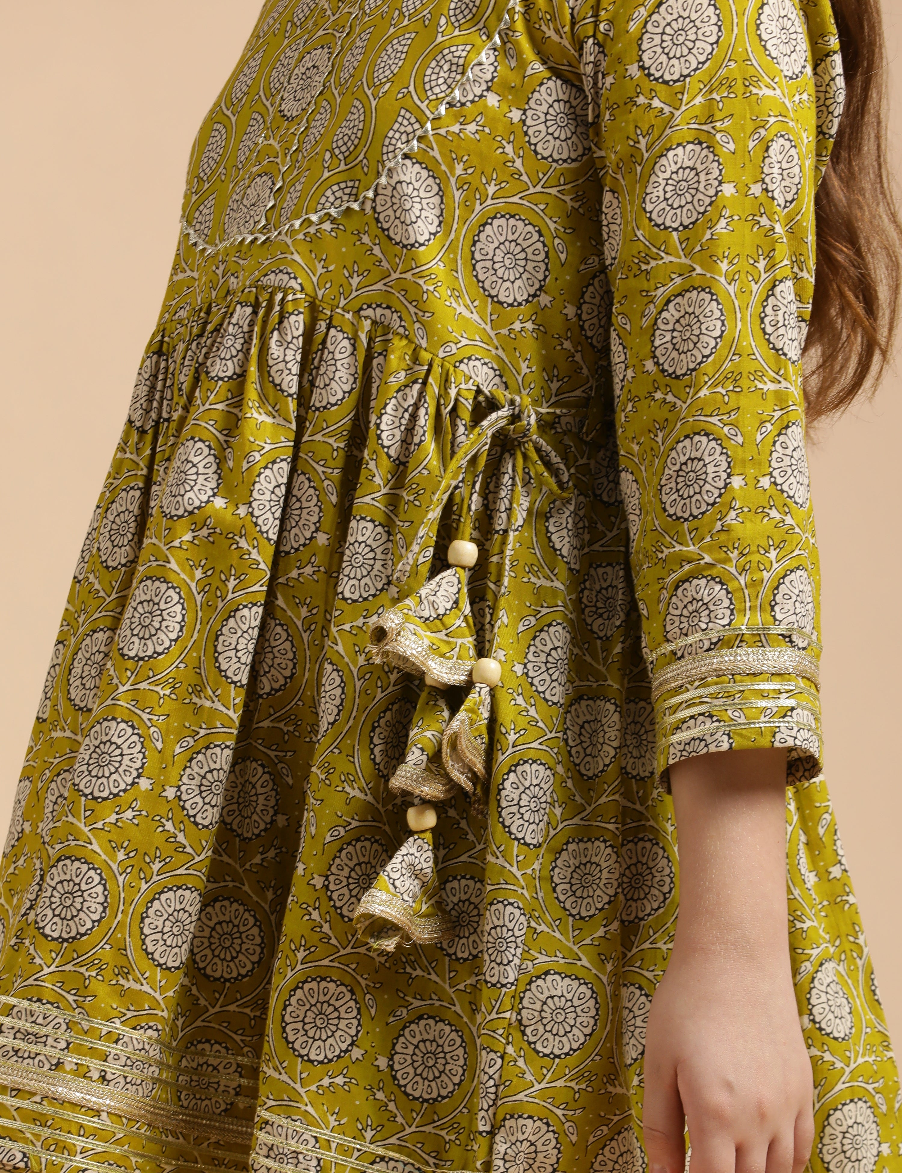 Girls Pure Cotton Floral Embroidered Anarkali Kurta With Sharara