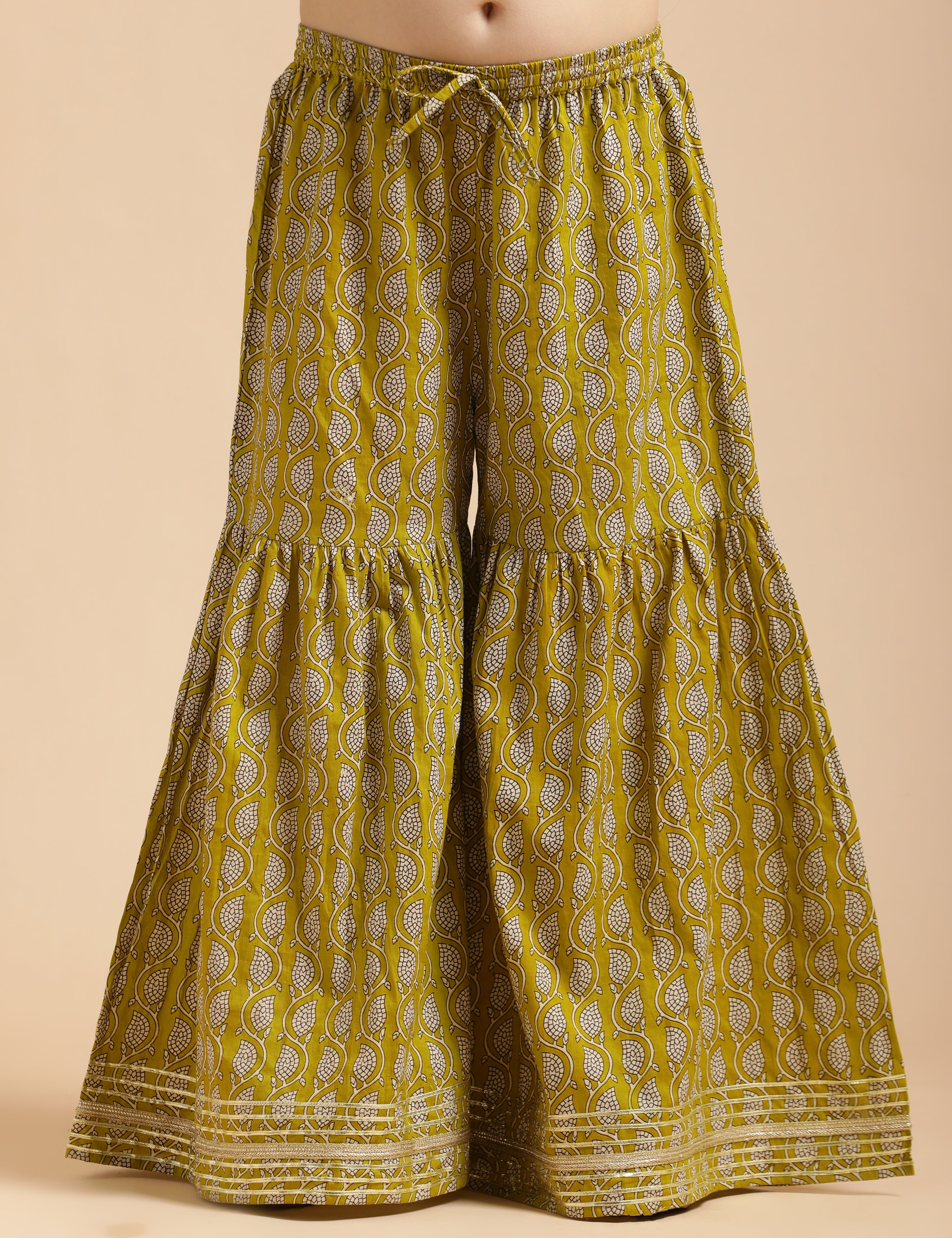 Girls Pure Cotton Floral Embroidered Anarkali Kurta With Sharara